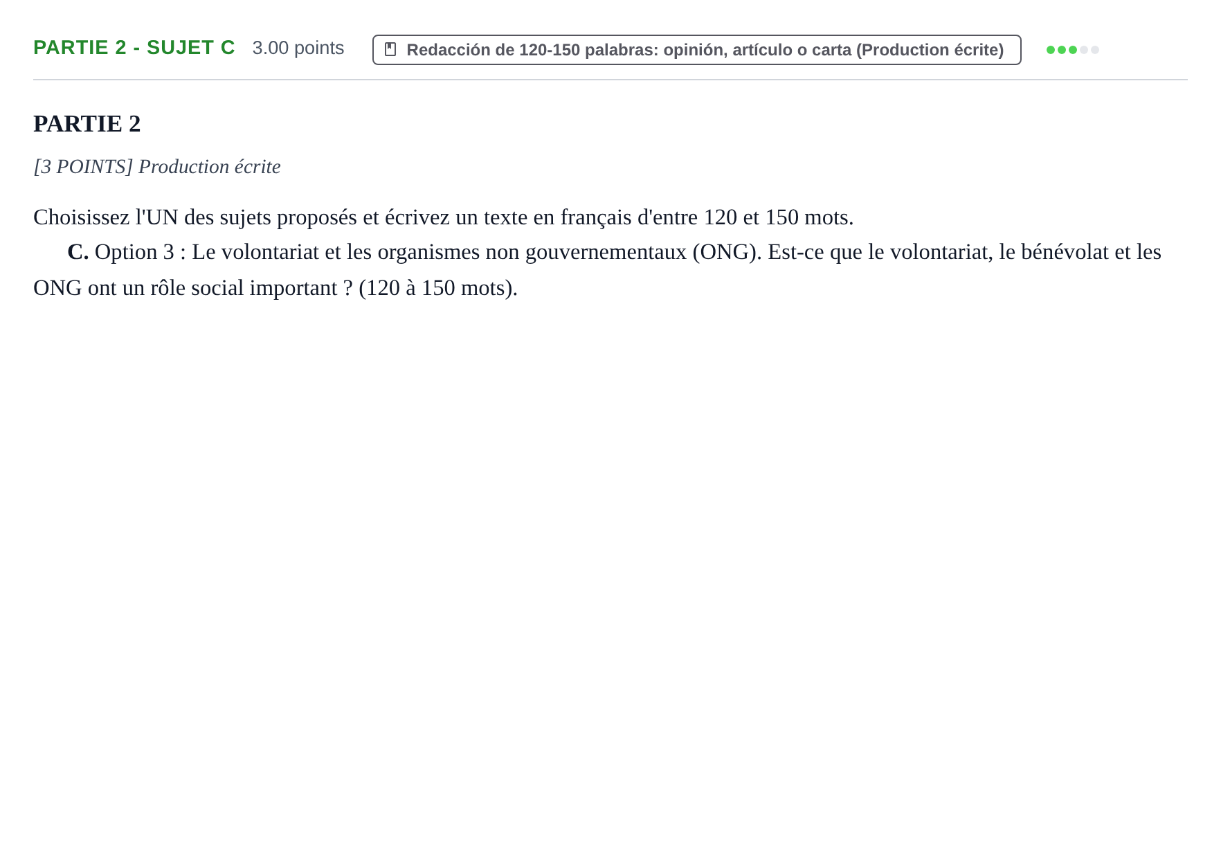 Enunciado: Ejercicio Partie 2 - Sujet C · Francés PAU Cantabria Ordinaria 2023