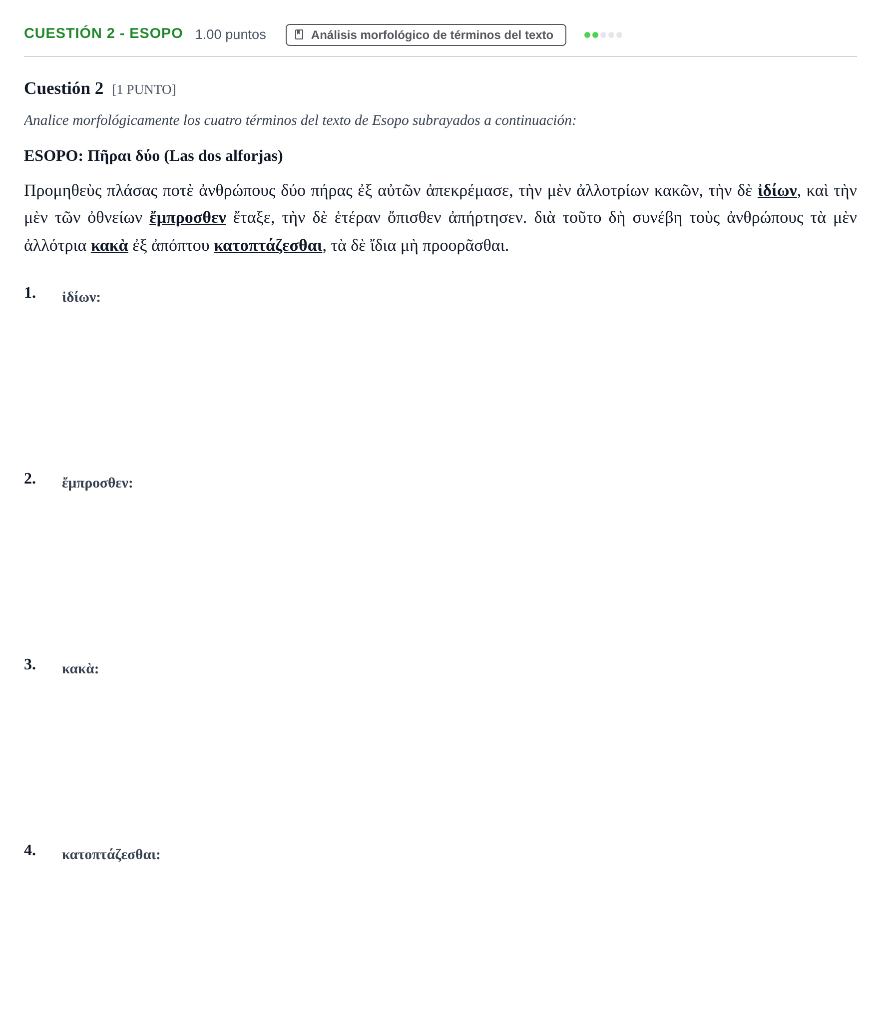 Enunciado: Cuestión 2 - Esopo · Griego II PAU Cantabria Extraordinaria 2023