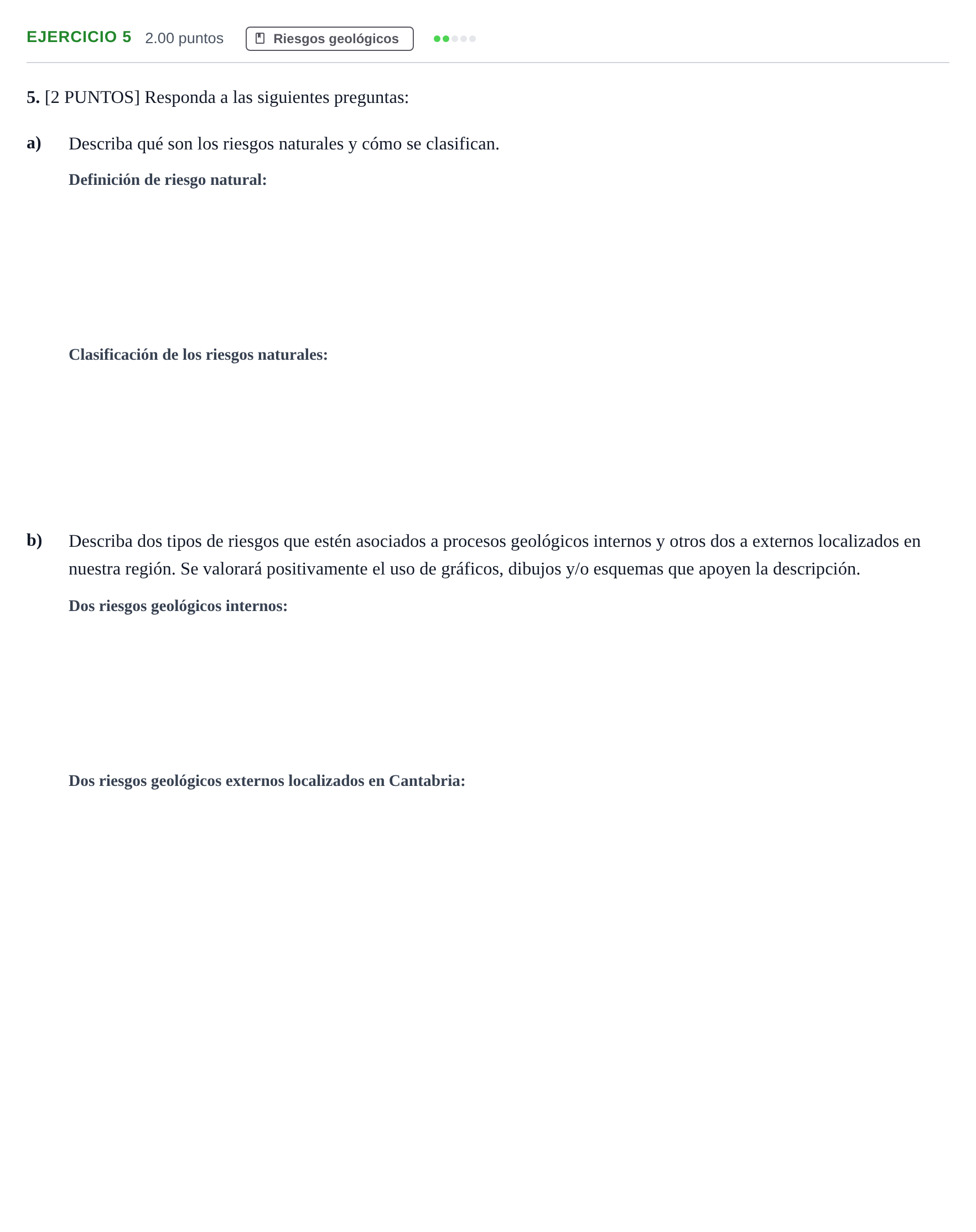 Enunciado: Problema 5 · Geología y Ciencias Ambientales PAU Cantabria Ordinaria 2023