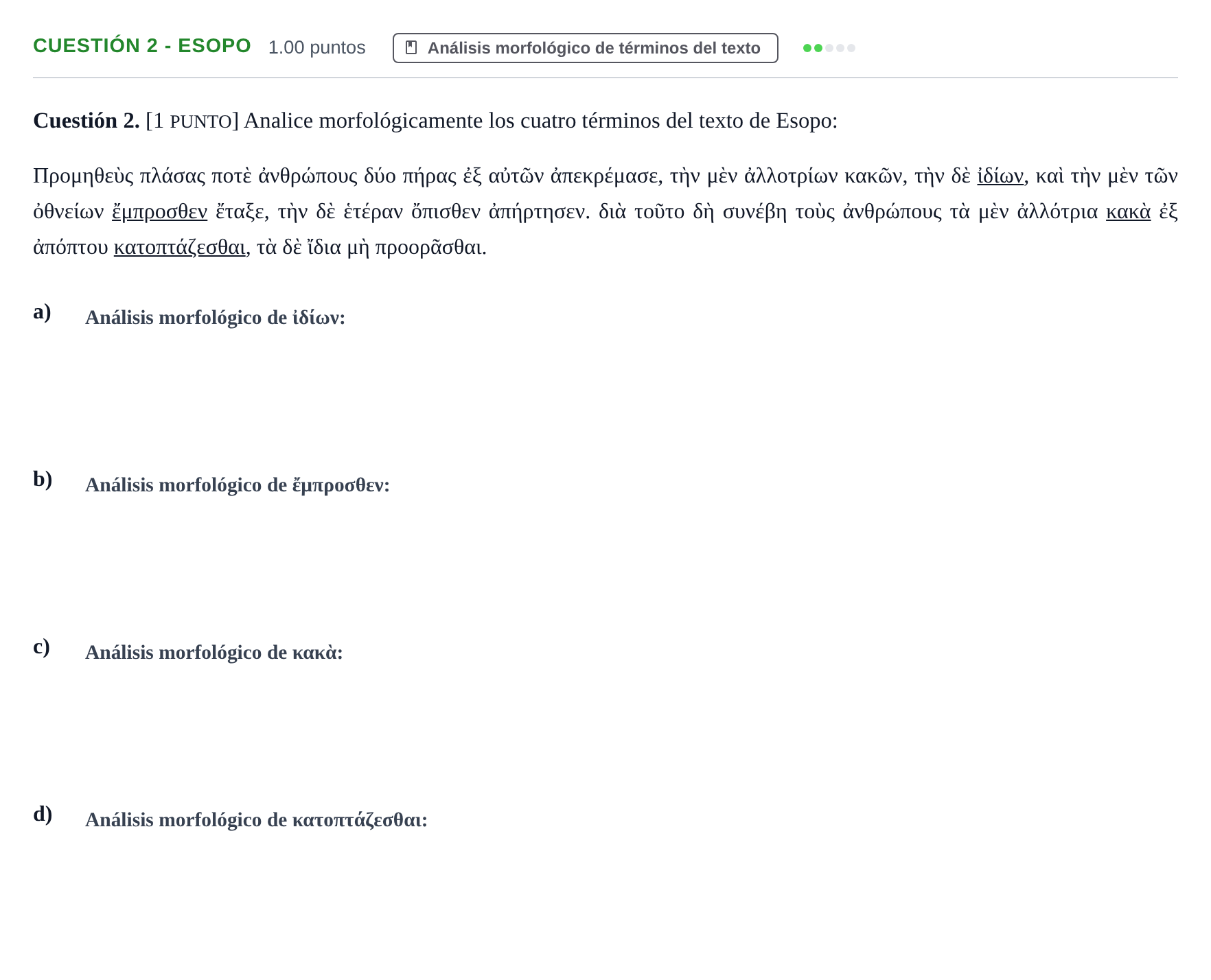 Enunciado: Cuestión 2 - Esopo · Griego II PAU Cantabria Ordinaria 2023