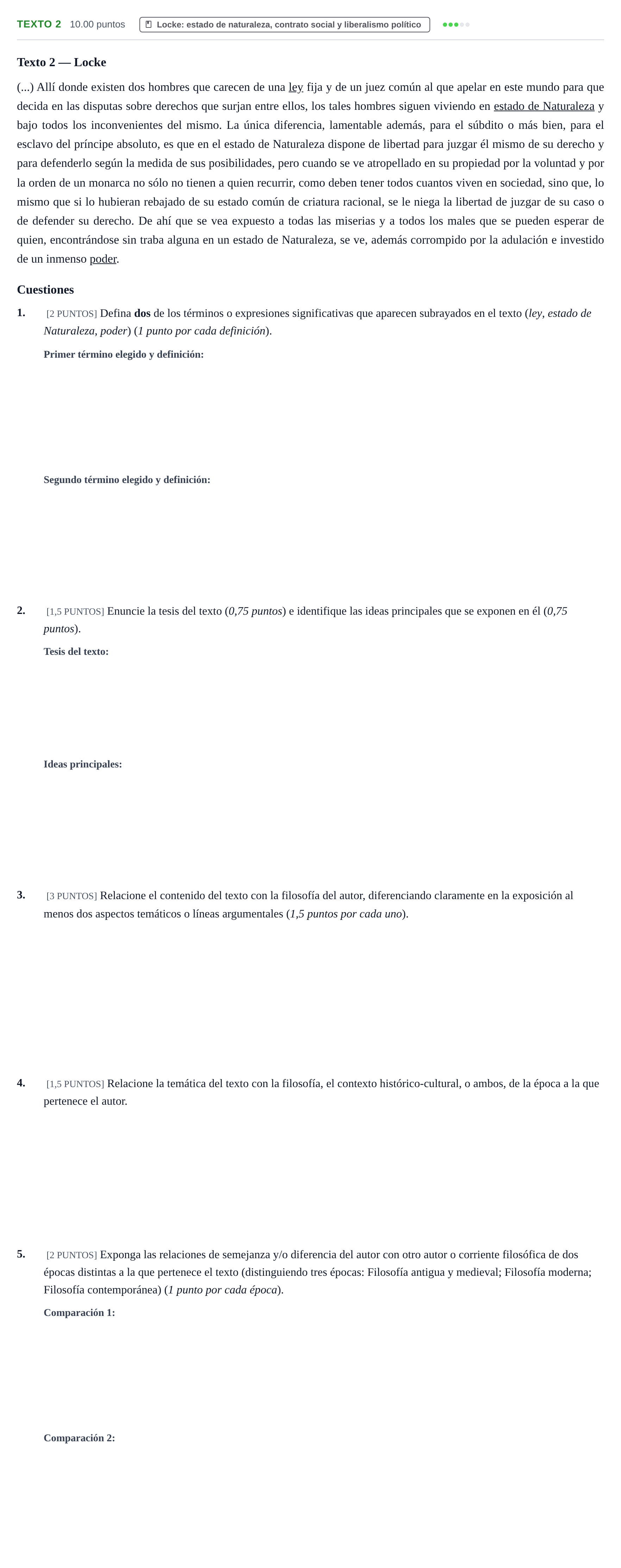 Enunciado: Ejercicio Texto 2 - Locke · Historia de la Filosofía PAU Cantabria Extraordinaria 2023