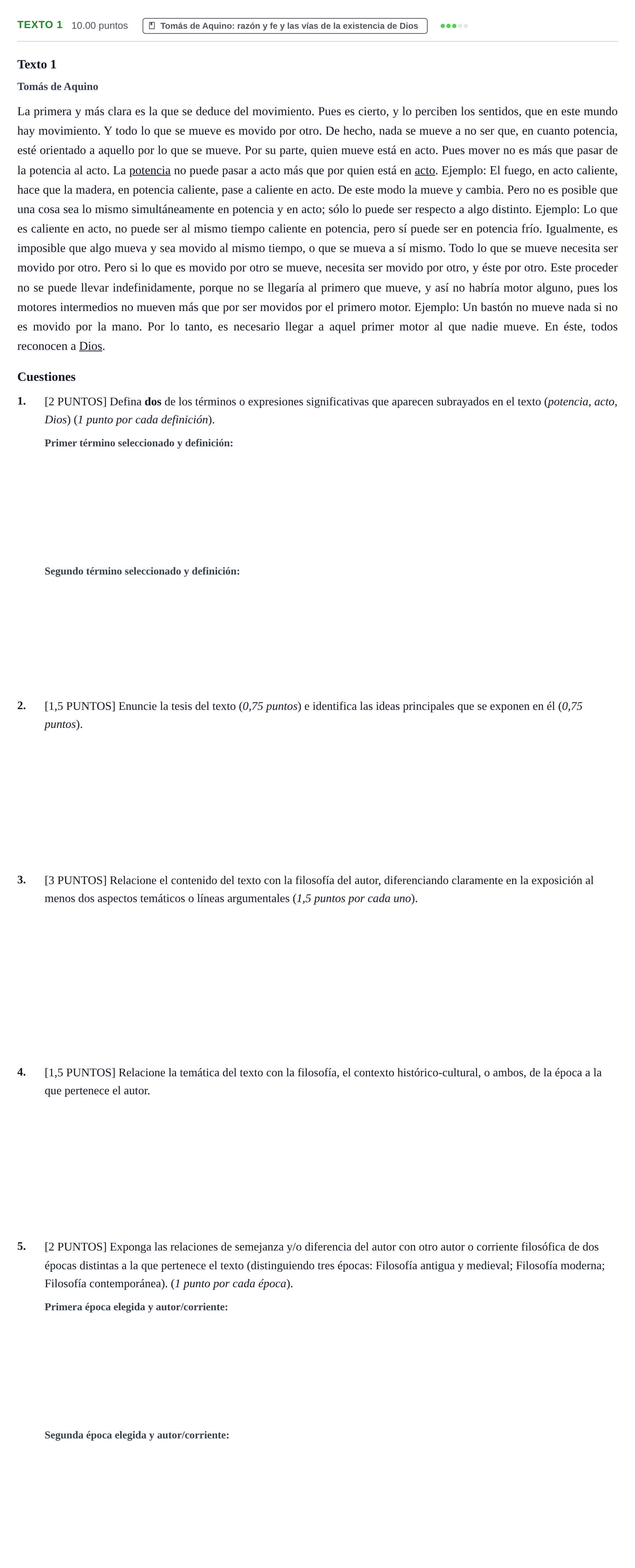 Enunciado: Ejercicio Texto 1 - Tomás de Aquino · Historia de la Filosofía PAU Cantabria Ordinaria 2023