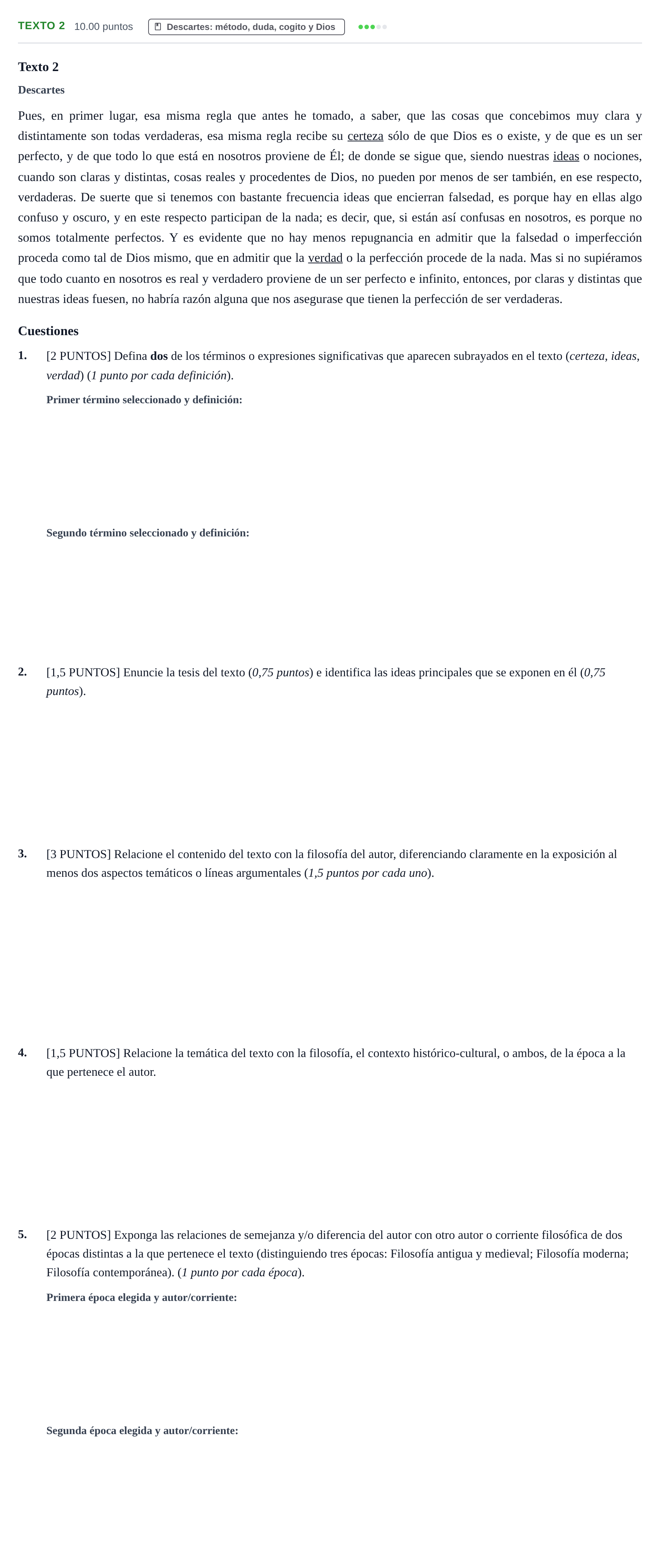 Enunciado: Ejercicio Texto 2 - Descartes · Historia de la Filosofía PAU Cantabria Ordinaria 2023