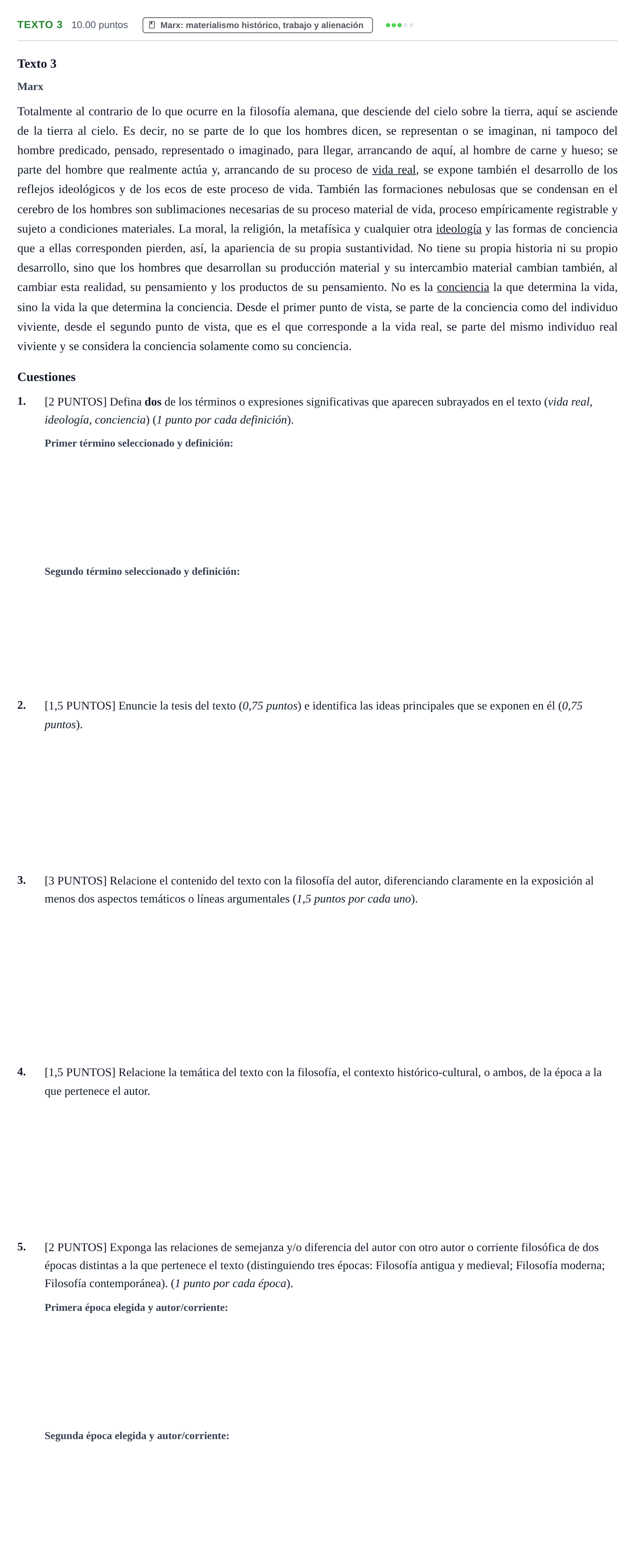 Enunciado: Ejercicio Texto 3 - Marx · Historia de la Filosofía PAU Cantabria Ordinaria 2023