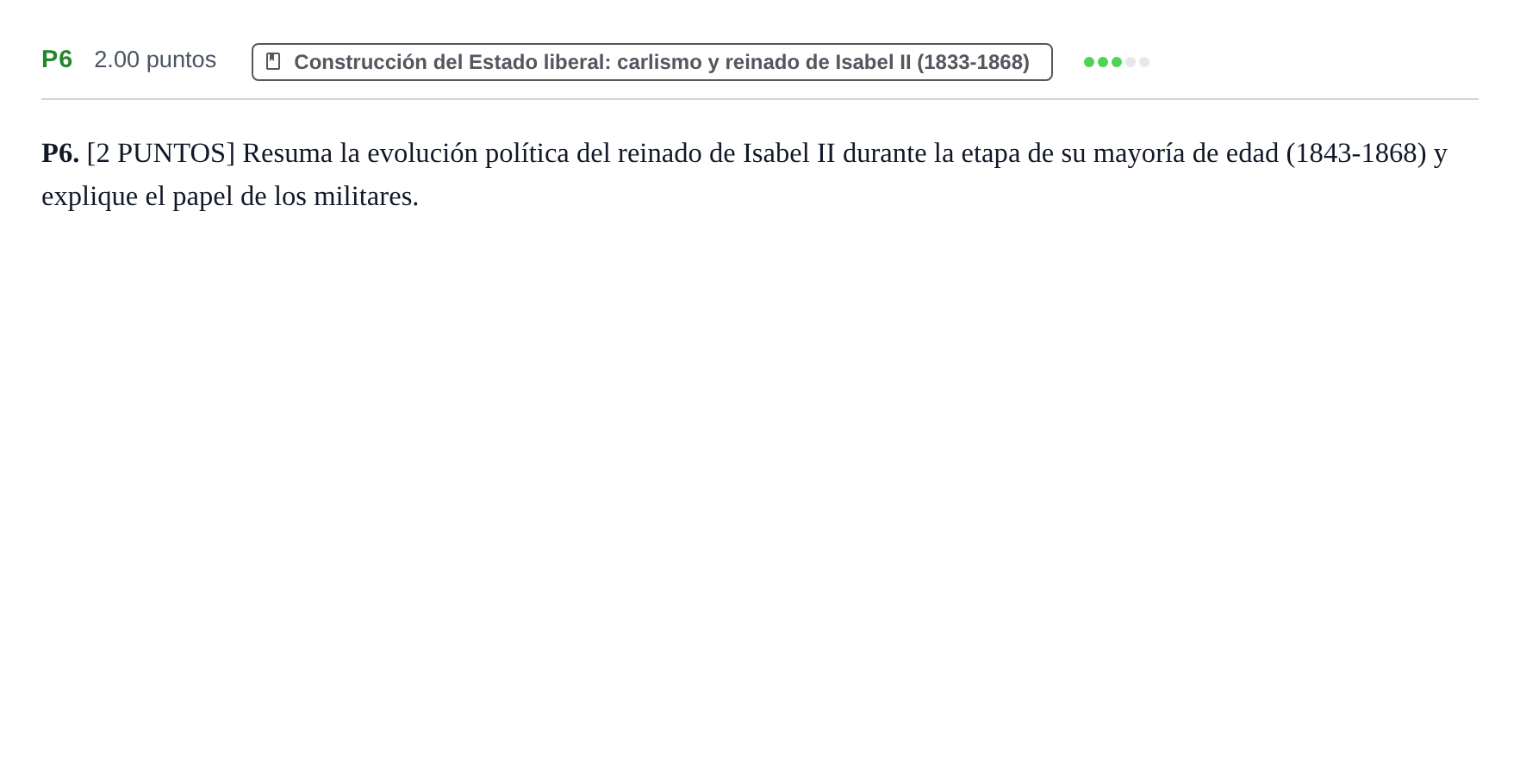 Enunciado: Ejercicio P6 · Historia de España PAU Cantabria Extraordinaria 2023