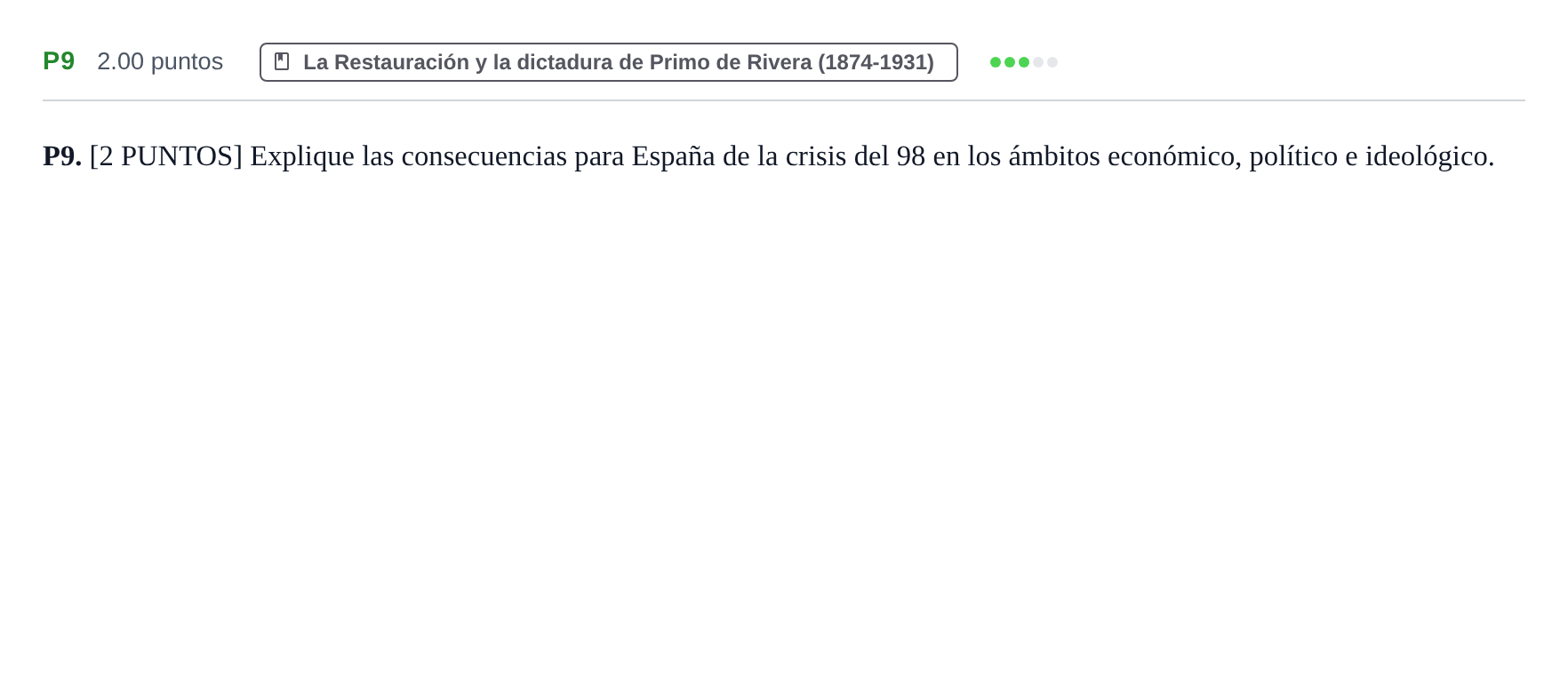 Enunciado: Ejercicio P9 · Historia de España PAU Cantabria Extraordinaria 2023