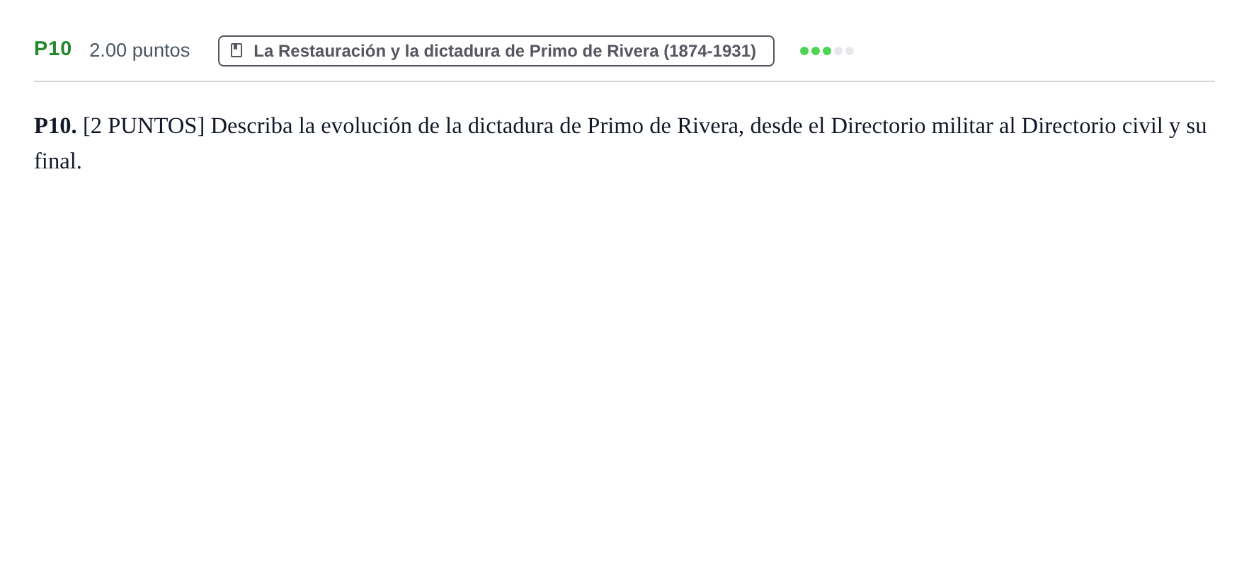 Enunciado: Ejercicio P10 · Historia de España PAU Cantabria Ordinaria 2023
