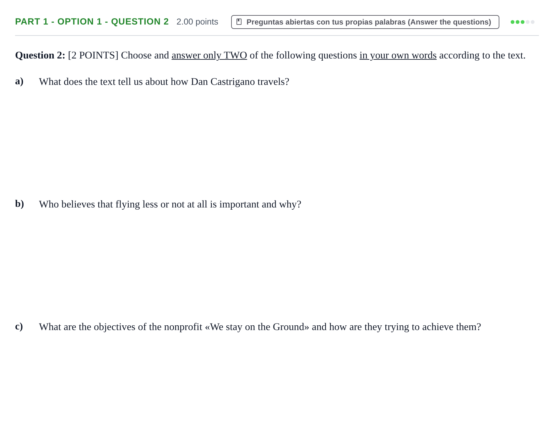 Enunciado: Part 1 - Option 1 - Question 2 · Inglés PAU Cantabria Ordinaria 2023