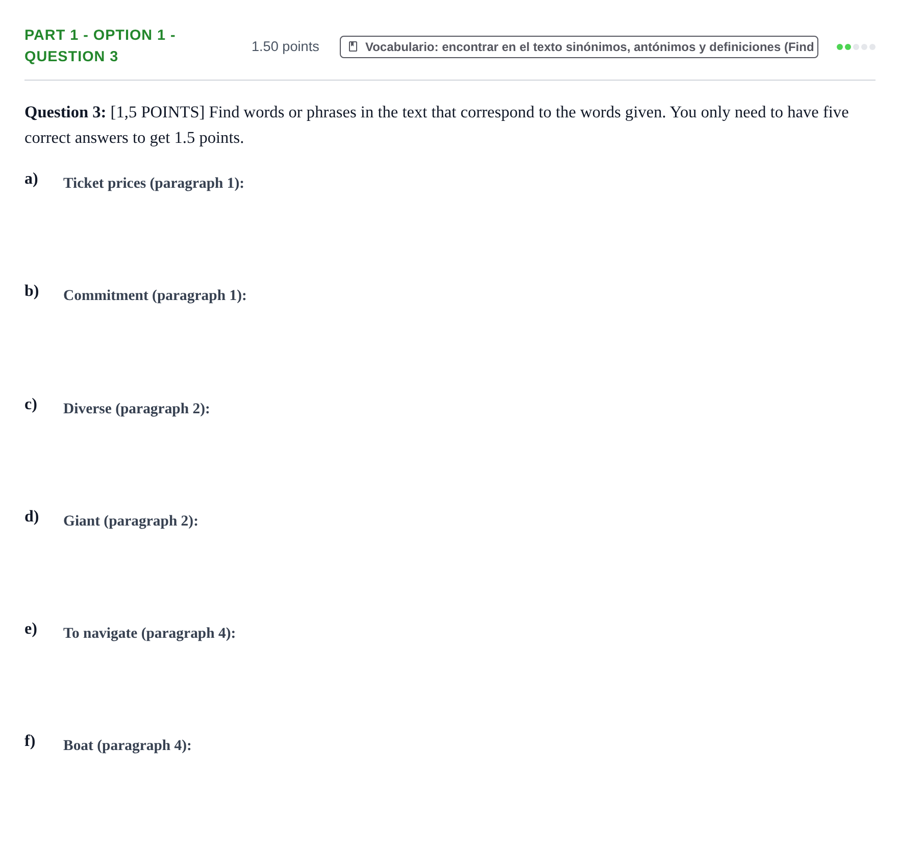 Enunciado: Part 1 - Option 1 - Question 3 · Inglés PAU Cantabria Ordinaria 2023