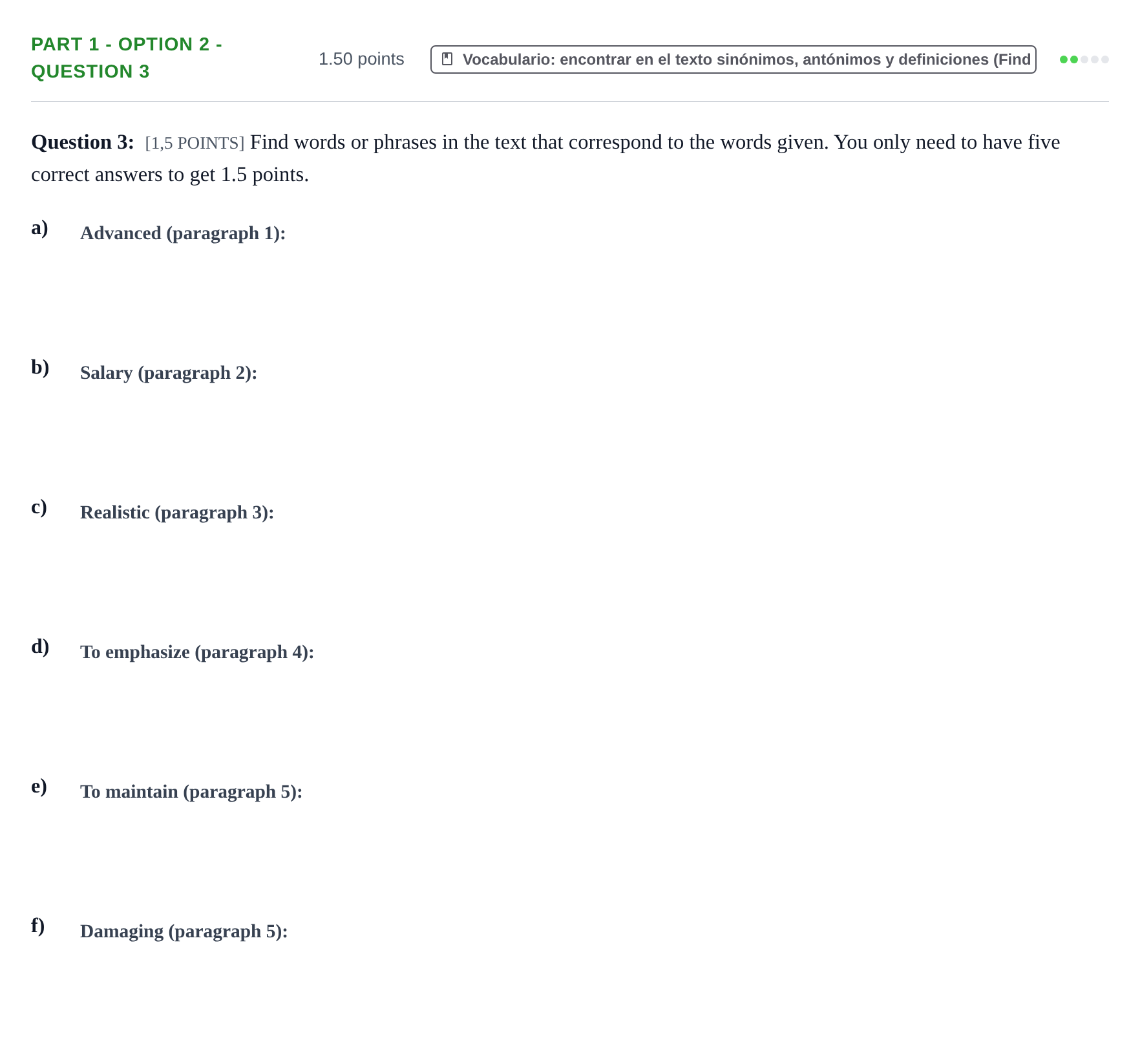 Enunciado: Part 1 - Option 2 - Question 3 · Inglés PAU Cantabria Ordinaria 2023