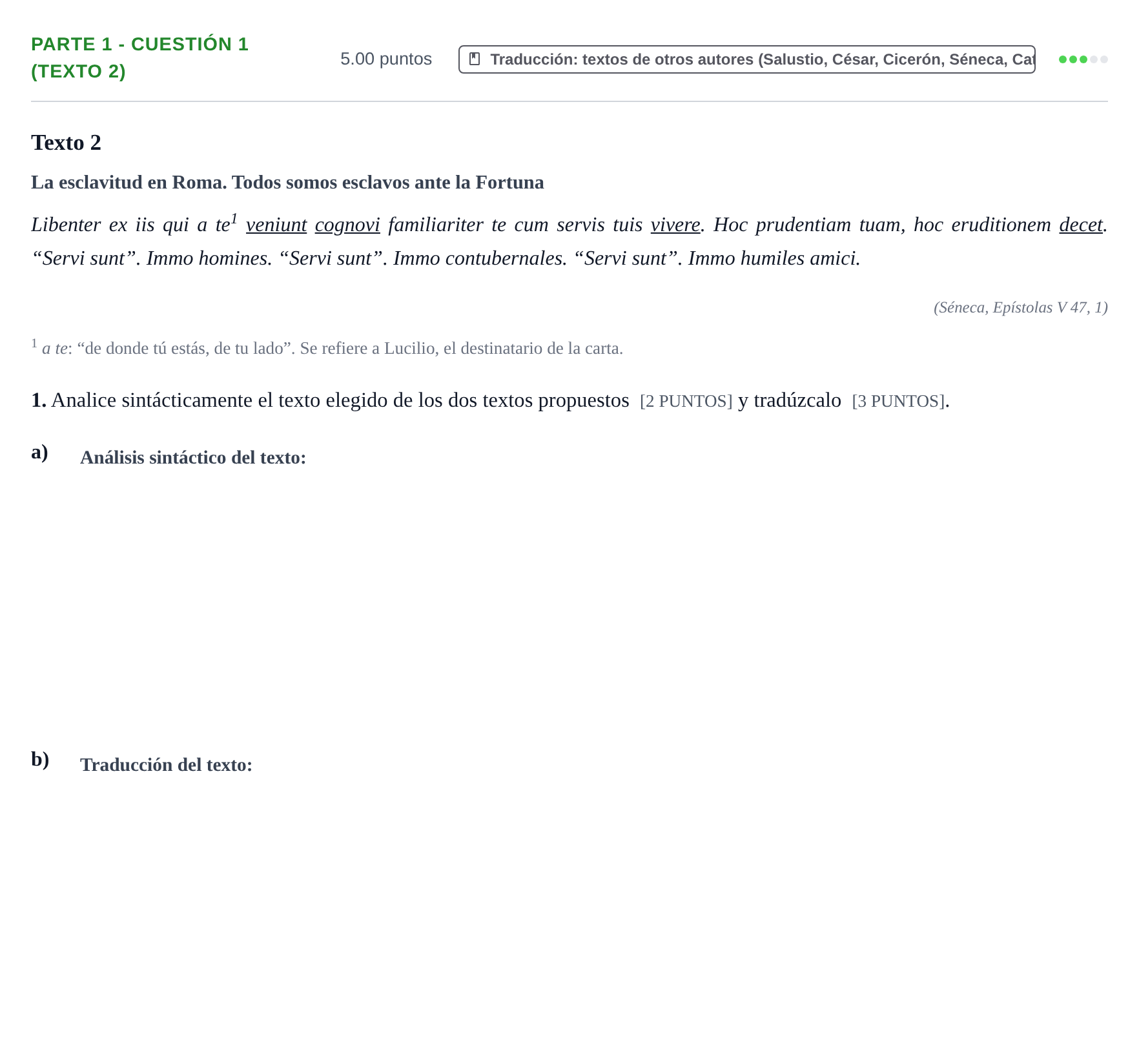 Enunciado: Ejercicio Parte 1 - Cuestión 1 (Texto 2) · Latín II PAU Cantabria Extraordinaria 2023
