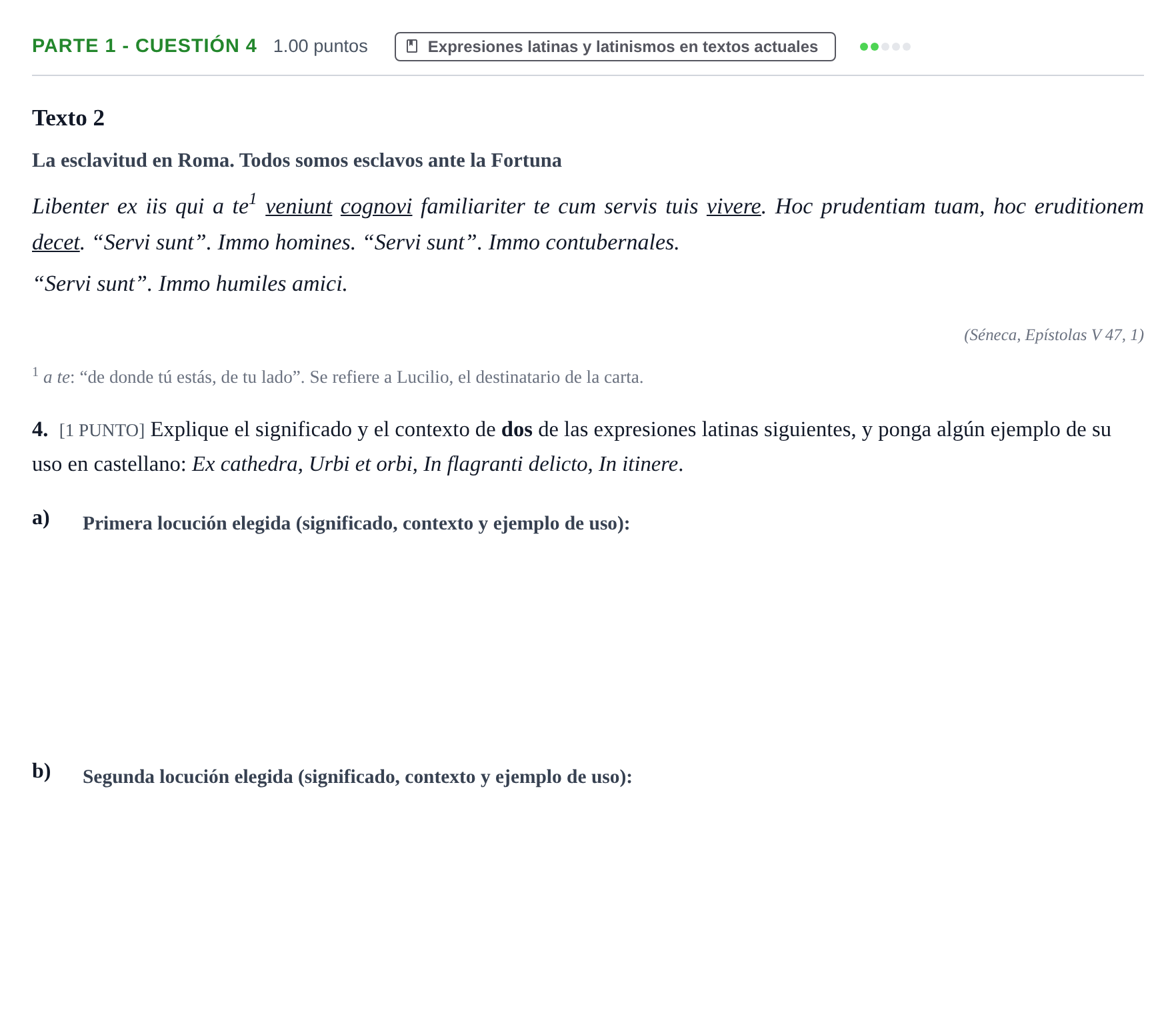 Enunciado: Ejercicio Parte 1 - Cuestión 4 · Latín II PAU Cantabria Extraordinaria 2023
