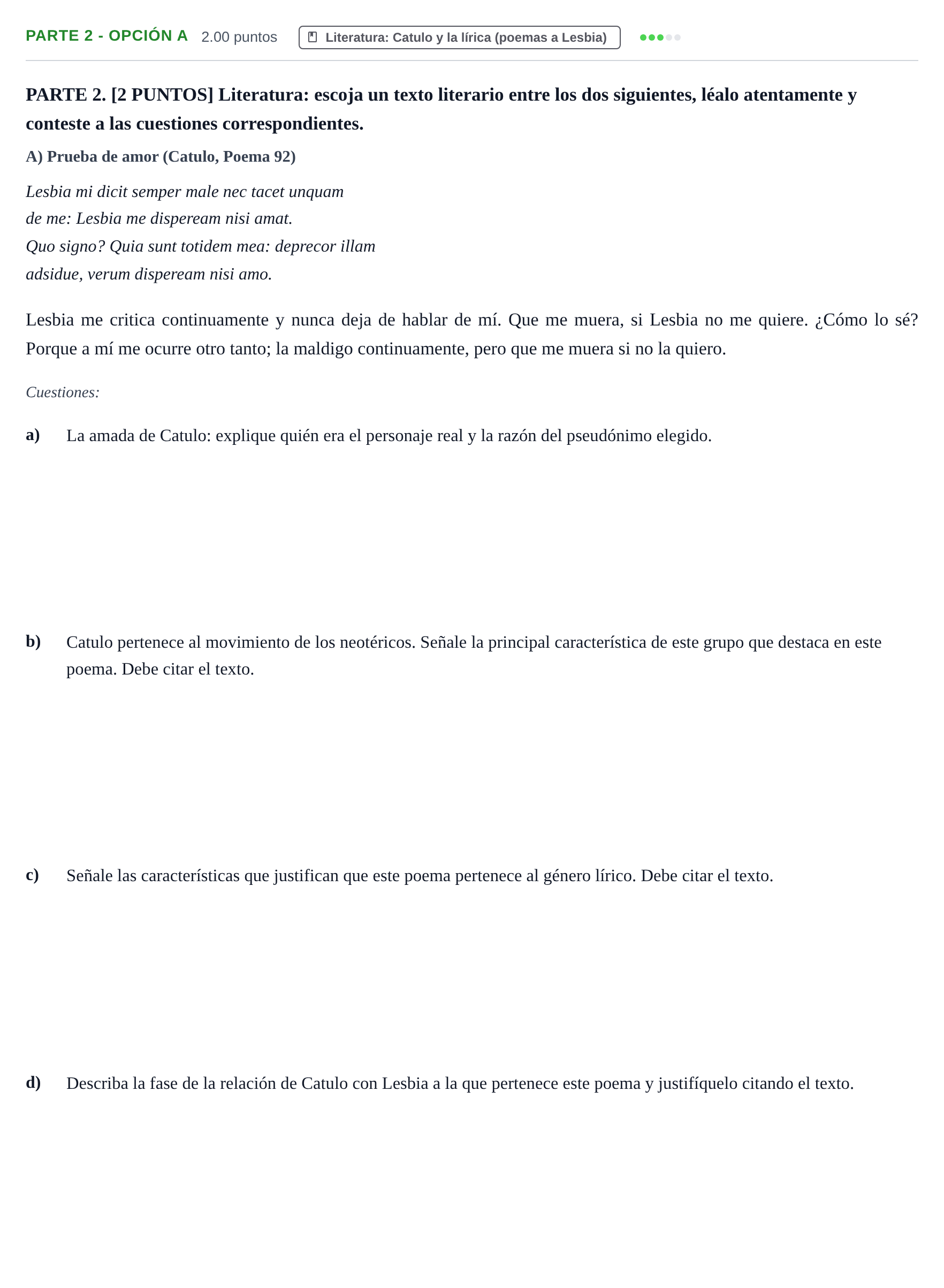 Enunciado: Ejercicio Parte 2 - Opción A · Latín II PAU Cantabria Extraordinaria 2023