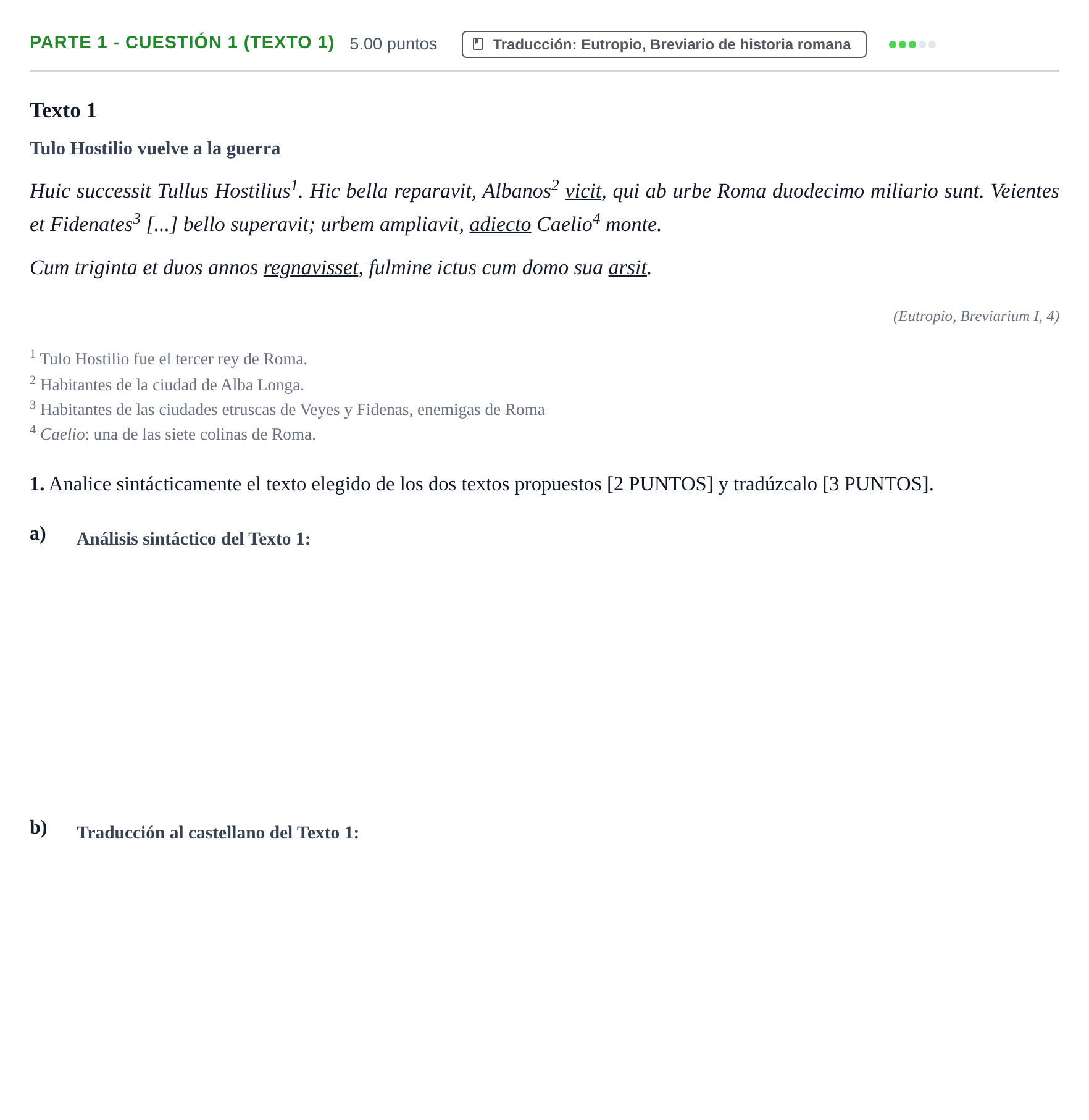Enunciado: Ejercicio Parte 1 - Cuestión 1 (Texto 1) · Latín II PAU Cantabria Ordinaria 2023
