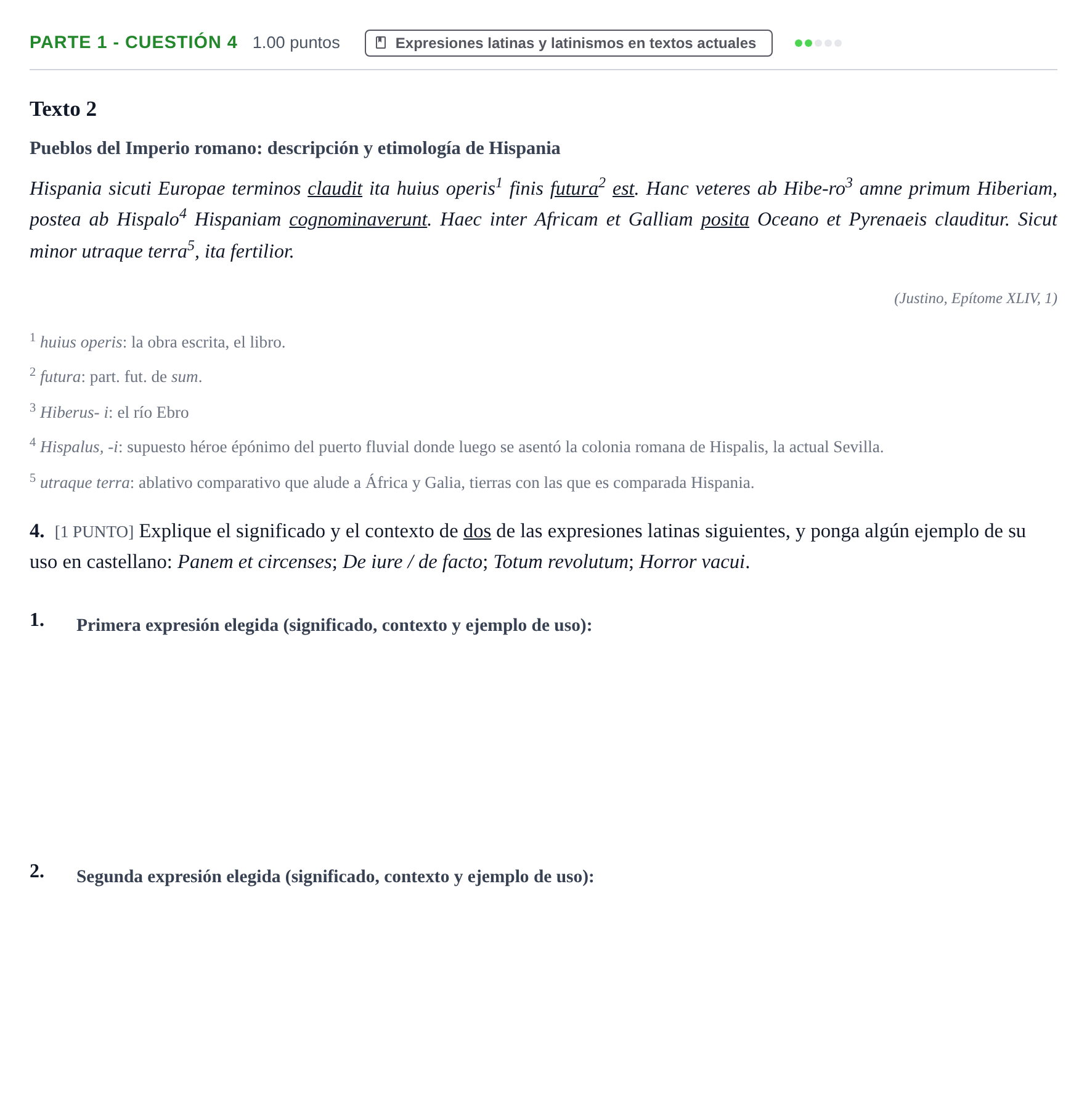 Enunciado: Ejercicio Parte 1 - Cuestión 4 · Latín II PAU Cantabria Ordinaria 2023