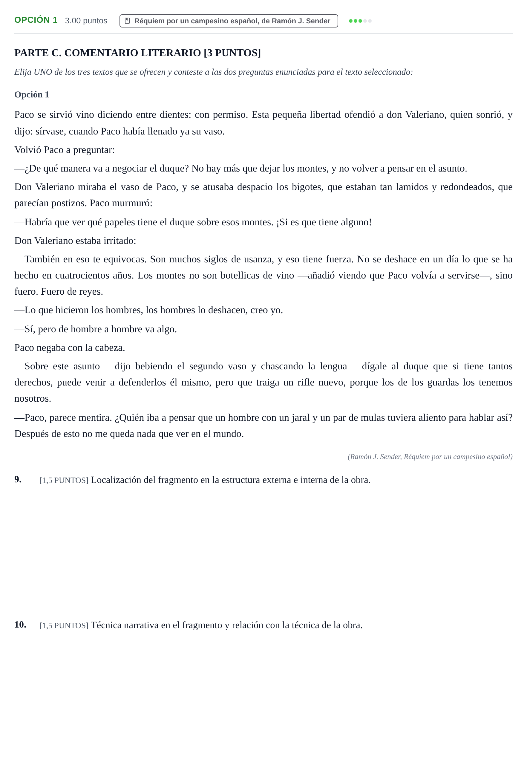 Enunciado: Opción 1 · Lengua Castellana y Literatura II PAU Cantabria Extraordinaria 2023