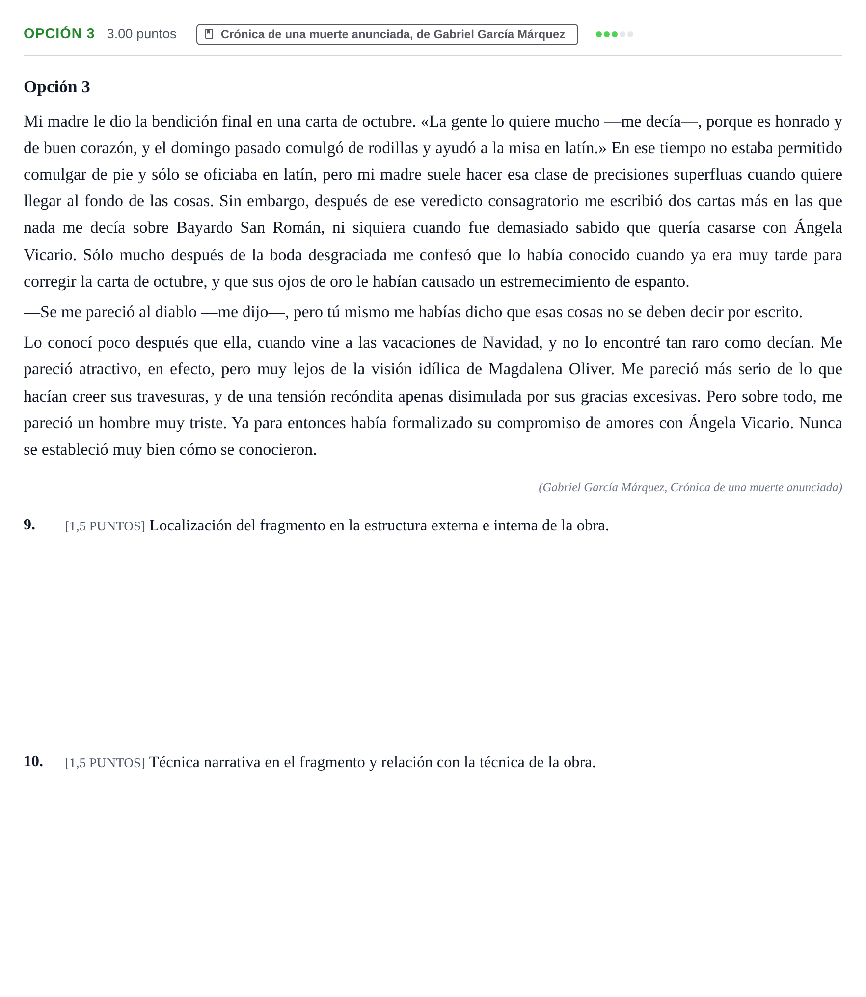 Enunciado: Opción 3 · Lengua Castellana y Literatura II PAU Cantabria Extraordinaria 2023