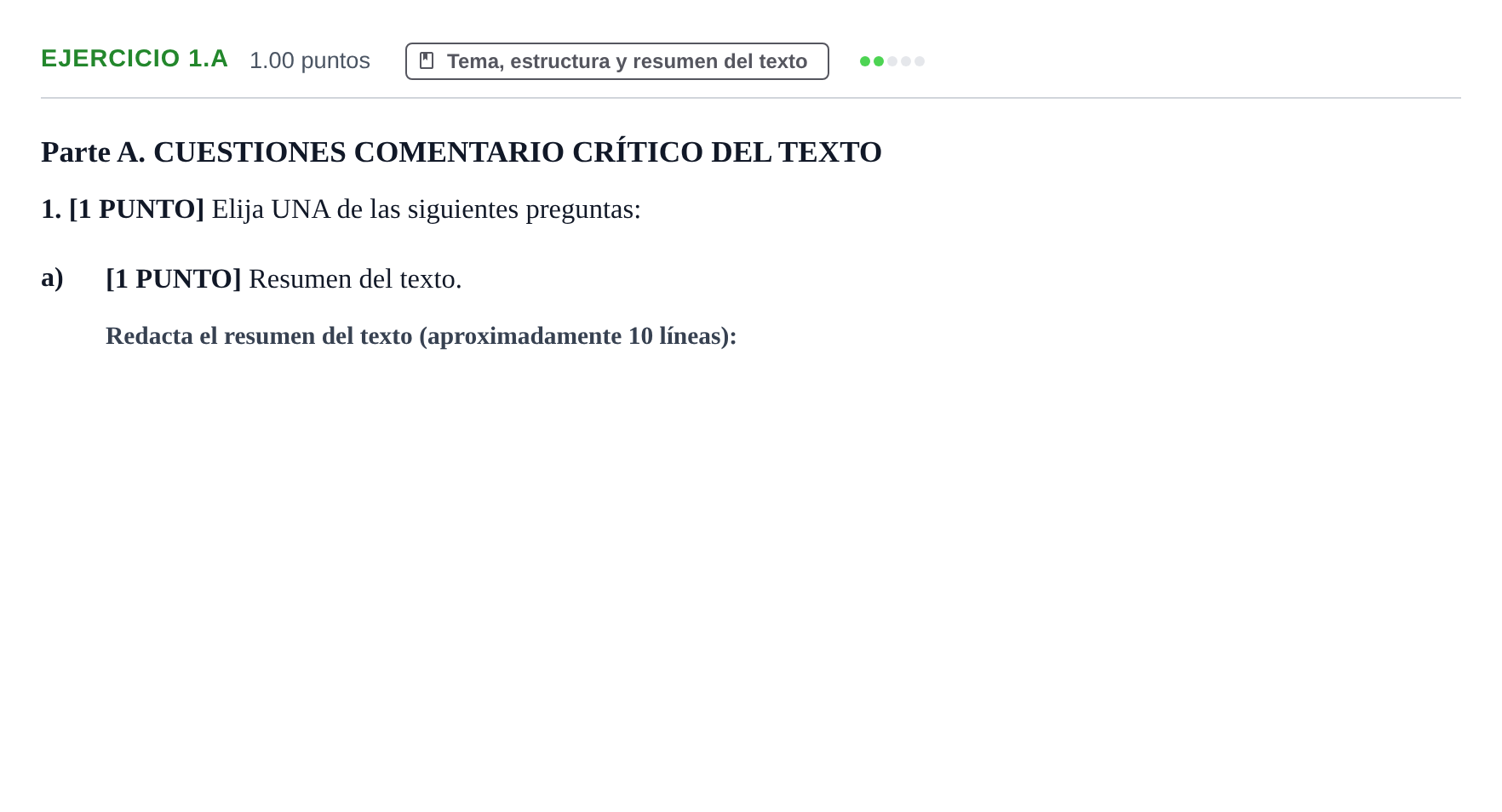 Enunciado: Ejercicio 1.a · Lengua Castellana y Literatura II PAU Cantabria Extraordinaria 2023