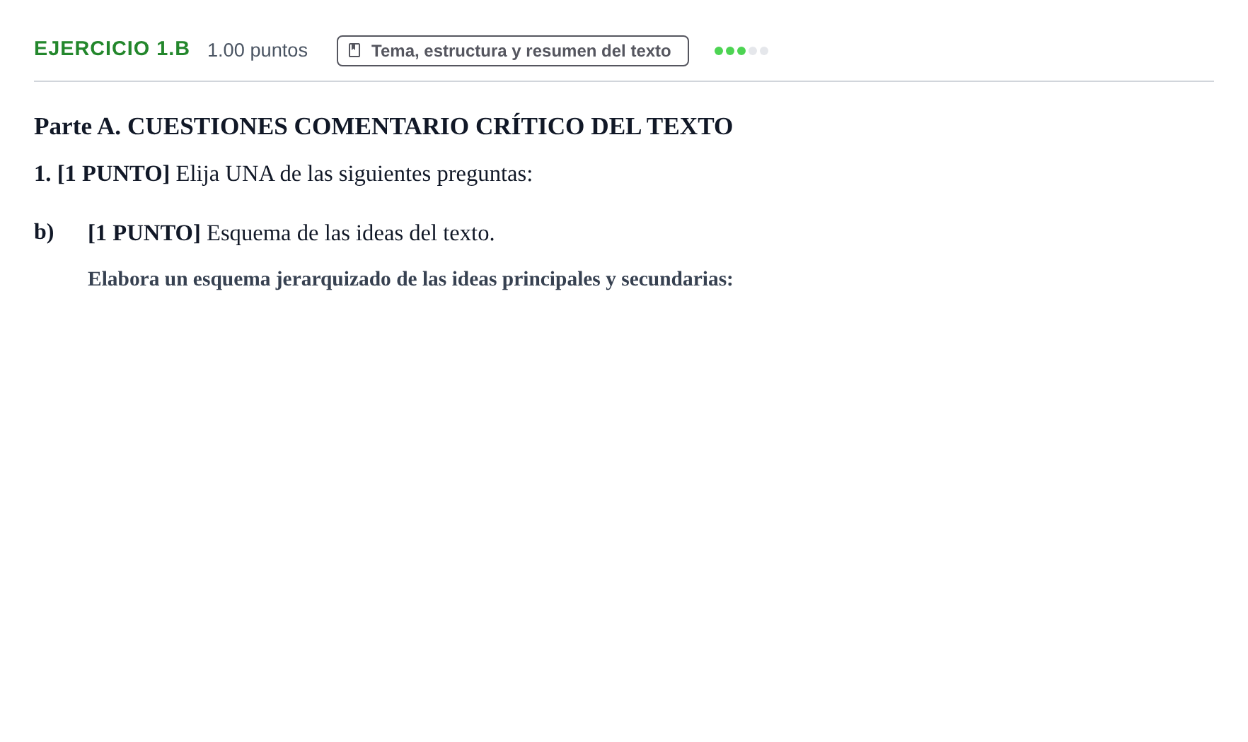 Enunciado: Ejercicio 1.b · Lengua Castellana y Literatura II PAU Cantabria Extraordinaria 2023