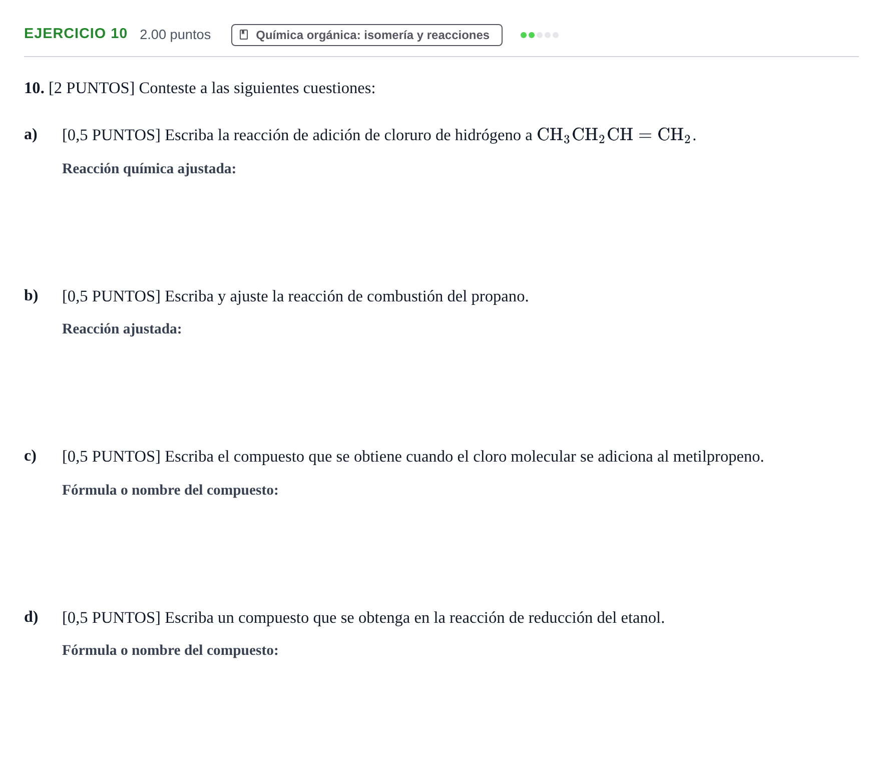 Enunciado: Problema 10 · Química PAU Cantabria Extraordinaria 2023