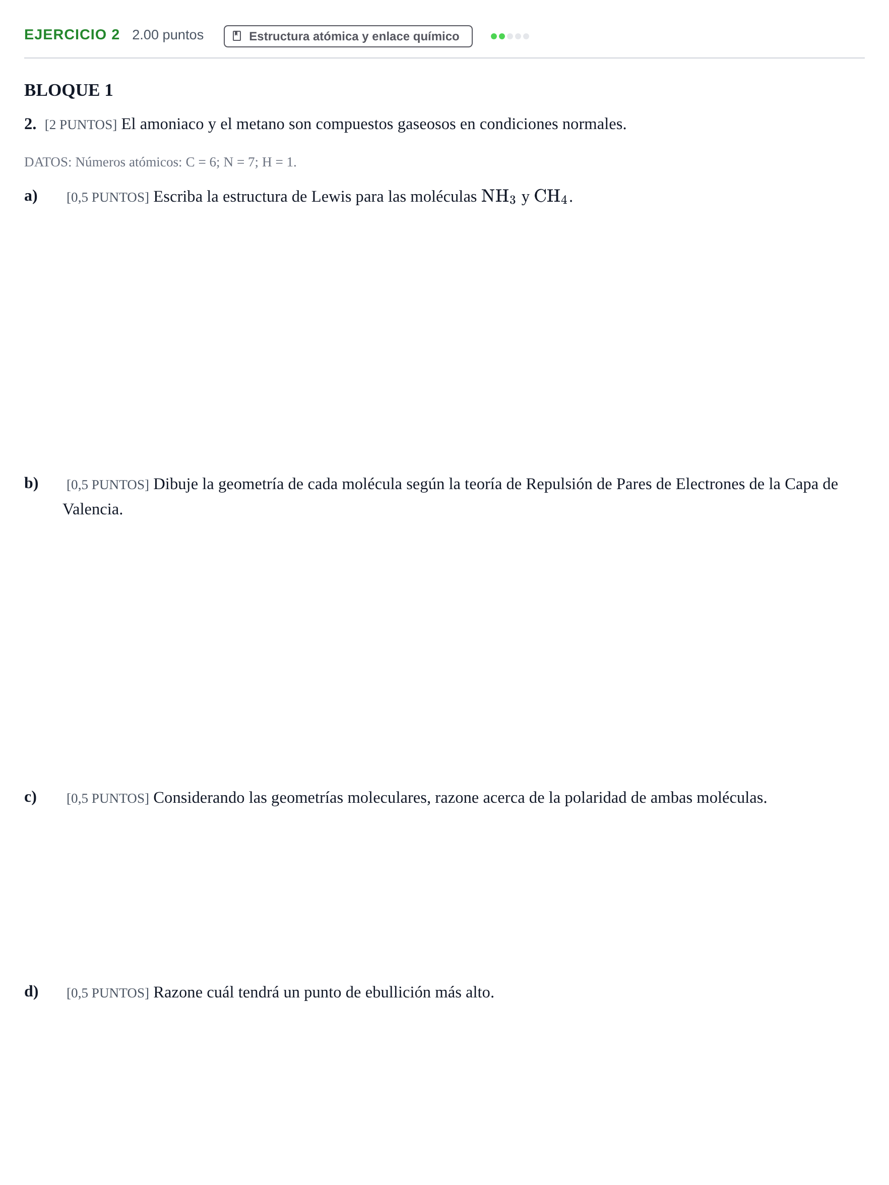 Enunciado: Problema 2 · Química PAU Cantabria Extraordinaria 2023