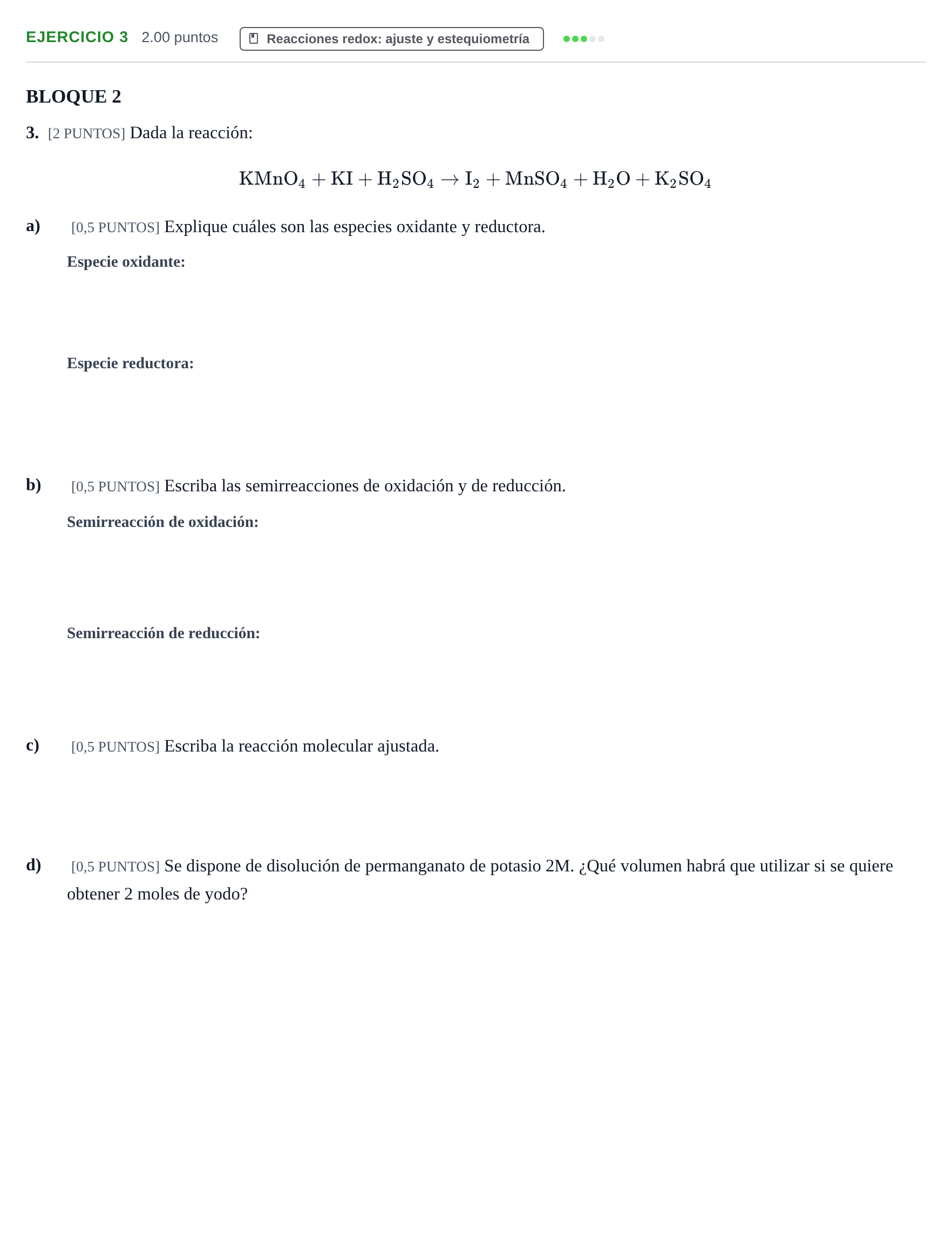 Enunciado: Problema 3 · Química PAU Cantabria Extraordinaria 2023