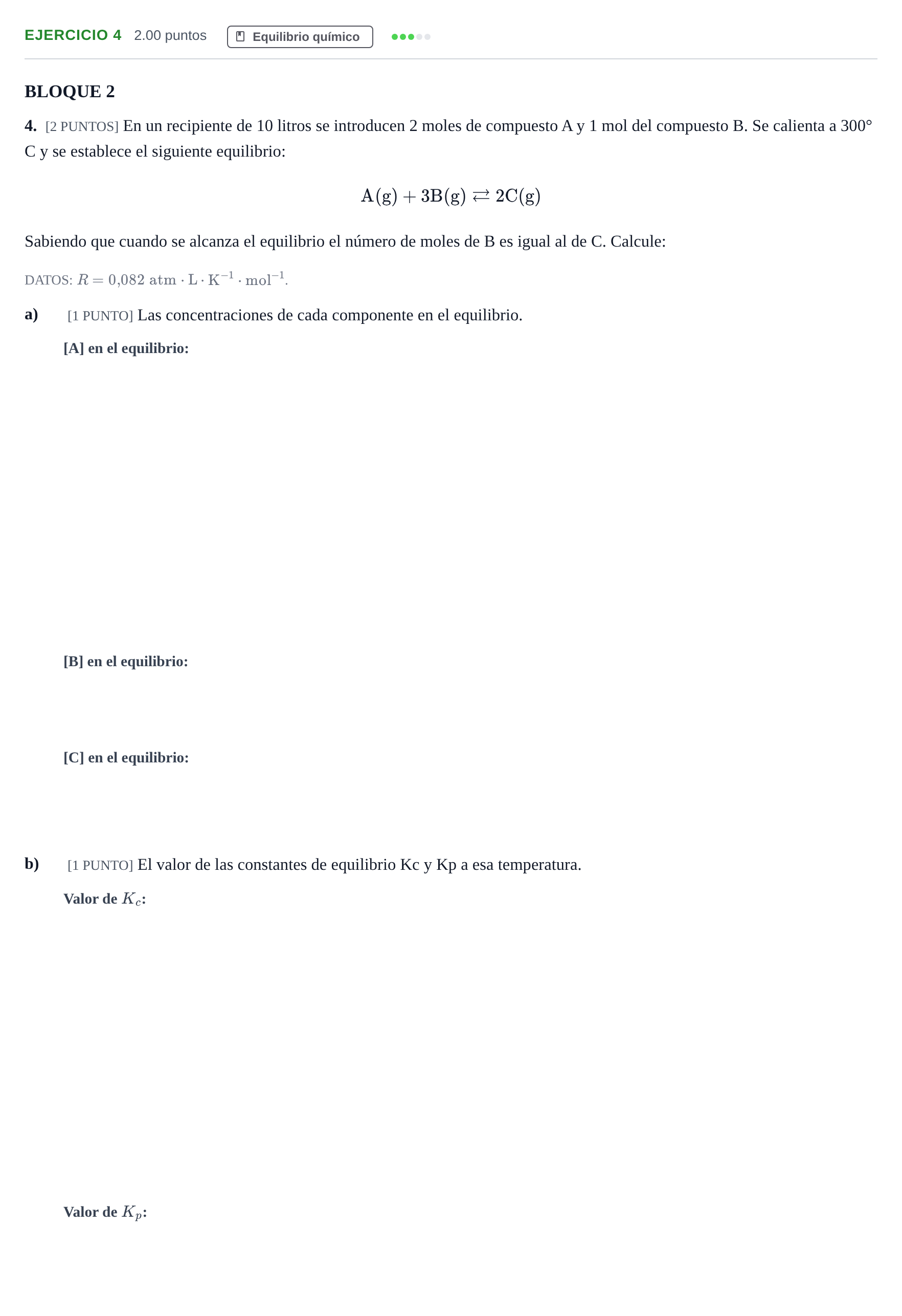 Enunciado: Problema 4 · Química PAU Cantabria Extraordinaria 2023