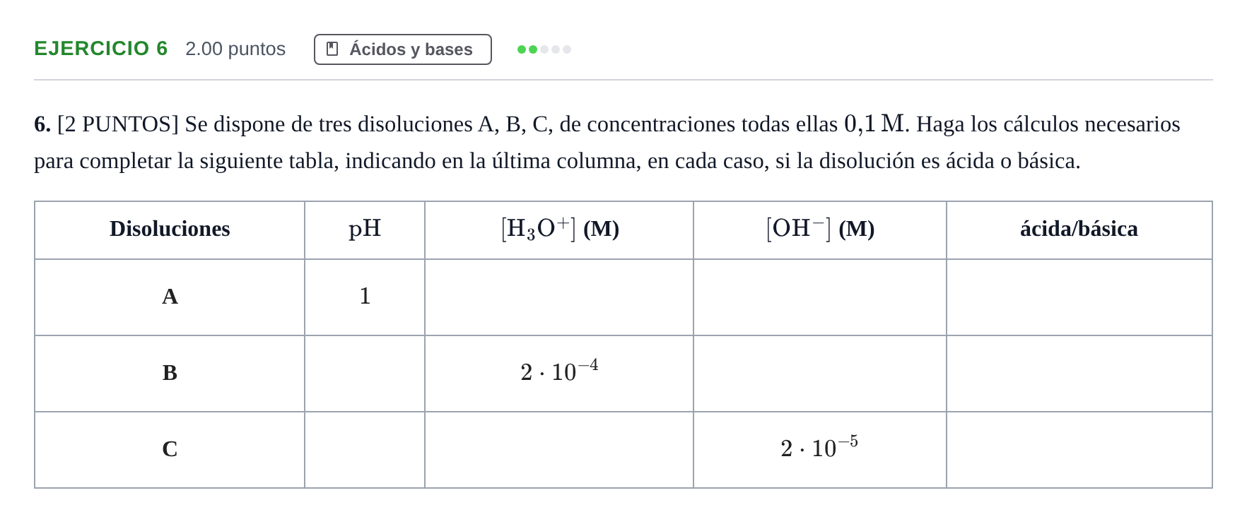 Enunciado: Problema 6 · Química PAU Cantabria Extraordinaria 2023