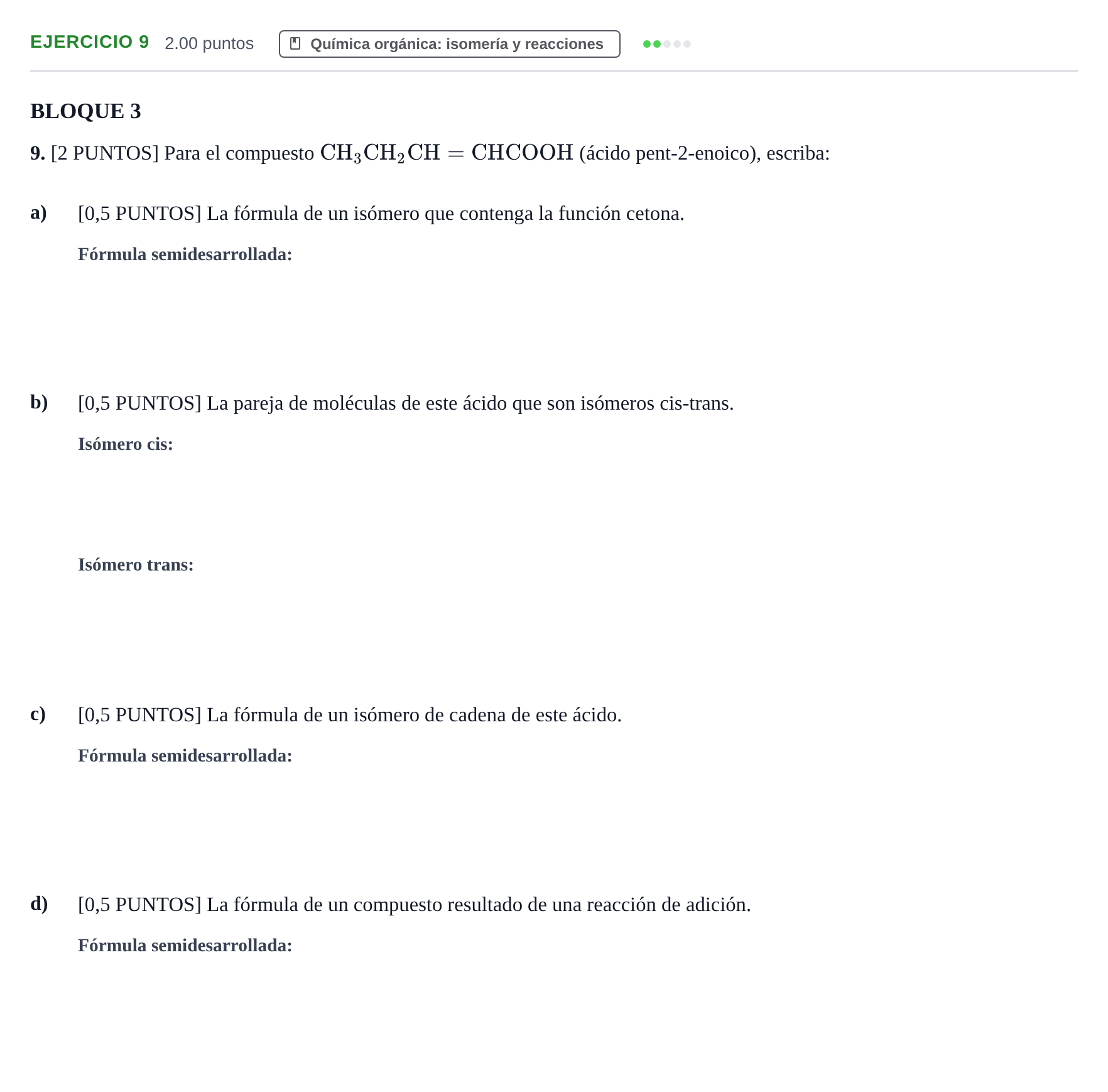Enunciado: Problema 9 · Química PAU Cantabria Extraordinaria 2023