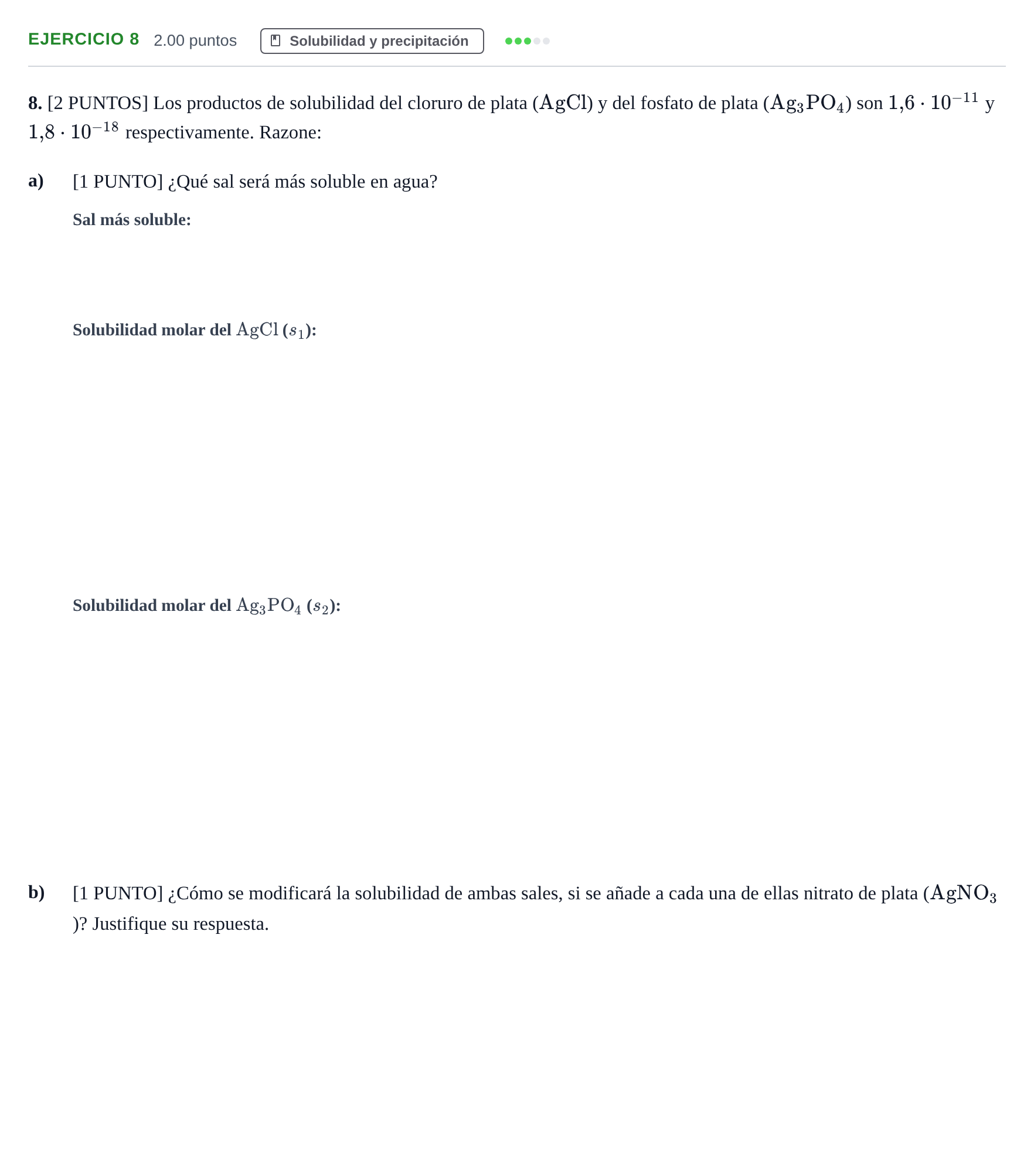 Enunciado: Problema 8 · Química PAU Cantabria Ordinaria 2023