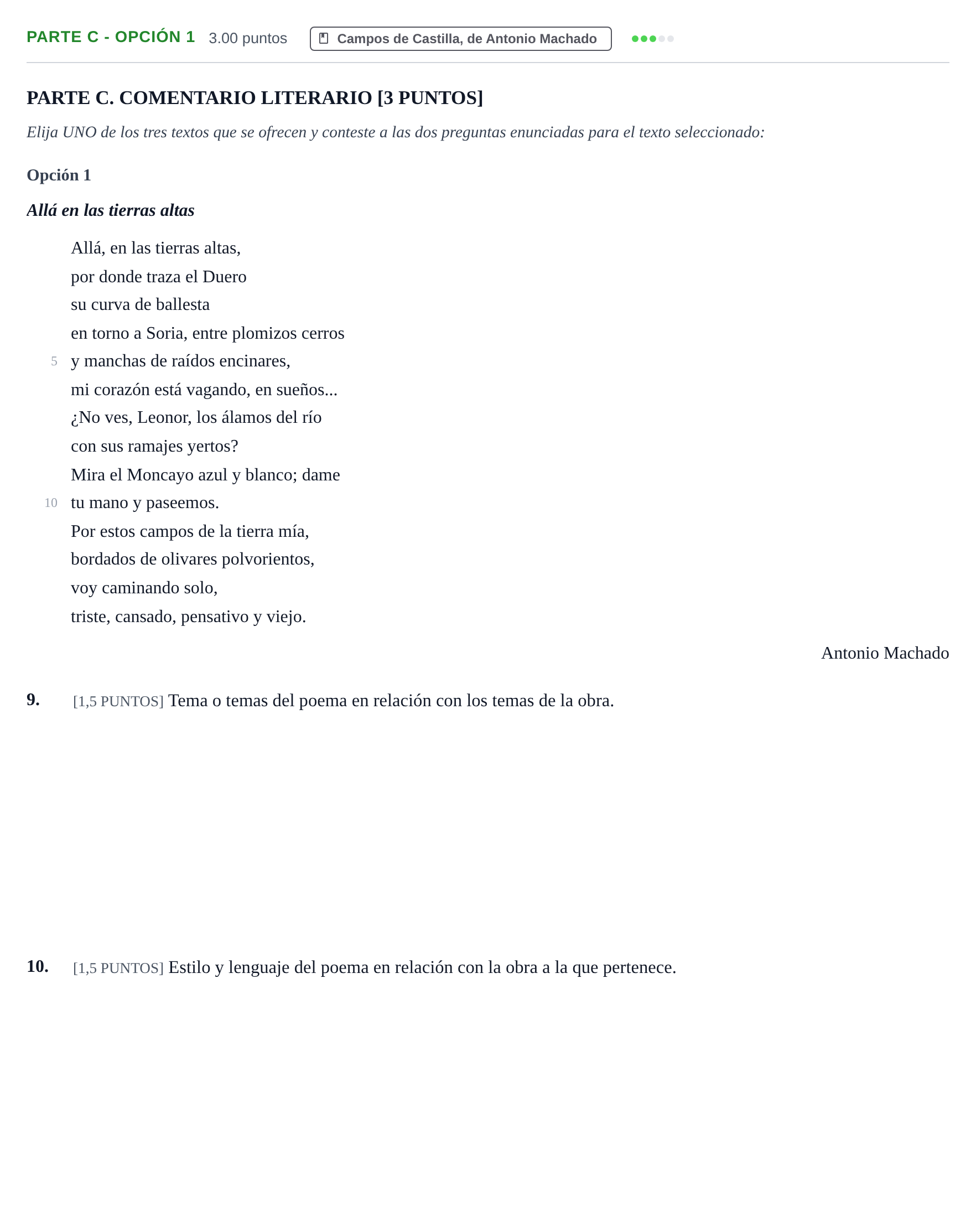 Enunciado: Ejercicio Parte C - Opción 1 · Lengua Castellana y Literatura II PAU Cantabria Ordinaria 2023
