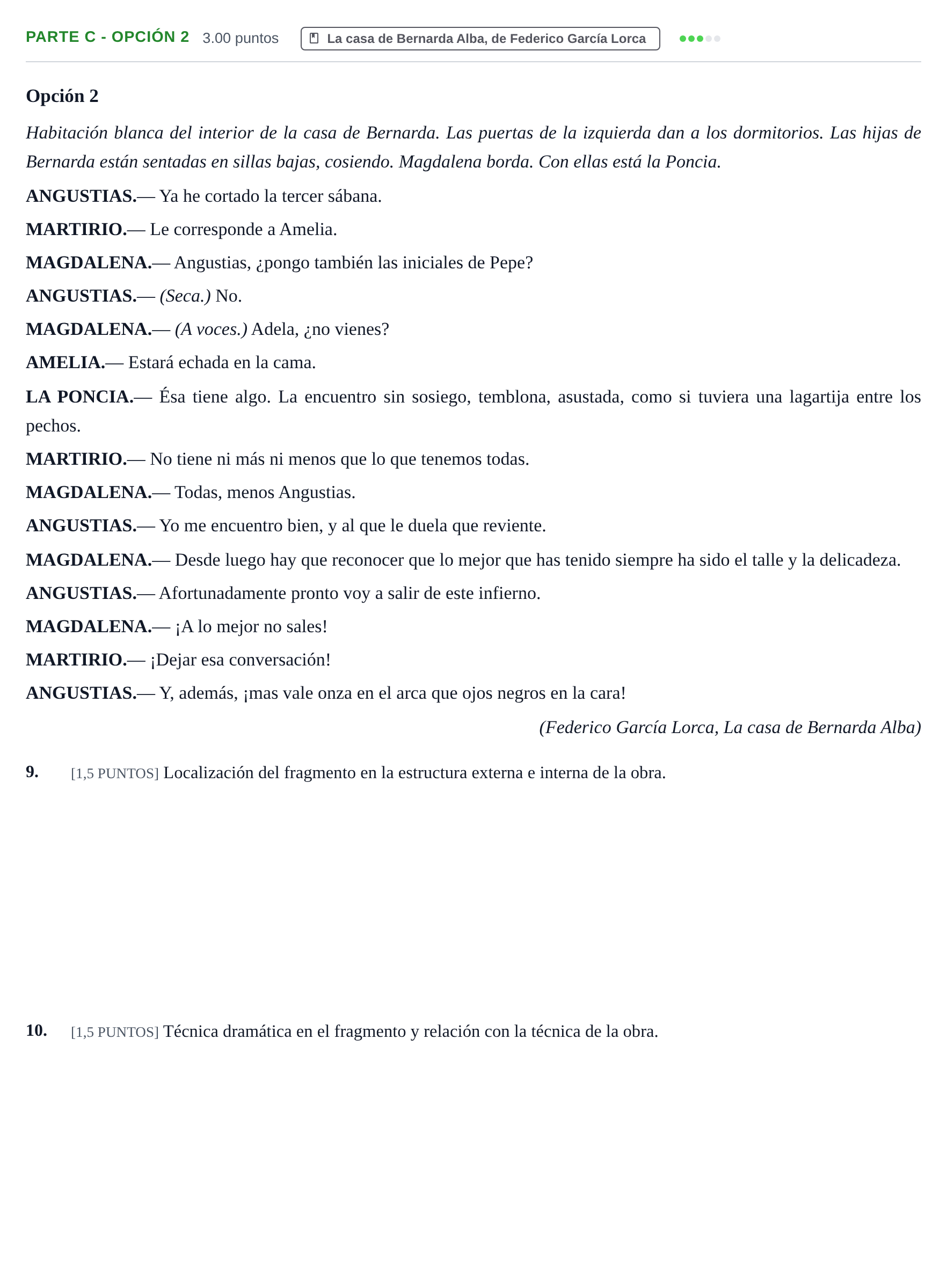 Enunciado: Ejercicio Parte C - Opción 2 · Lengua Castellana y Literatura II PAU Cantabria Ordinaria 2023