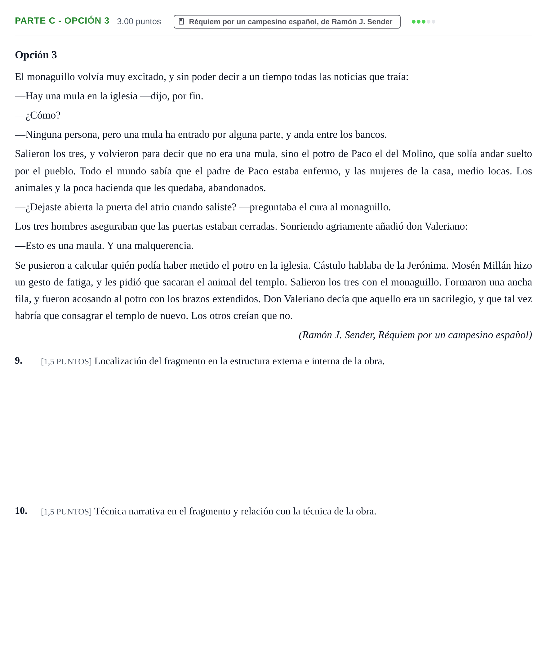 Enunciado: Ejercicio Parte C - Opción 3 · Lengua Castellana y Literatura II PAU Cantabria Ordinaria 2023