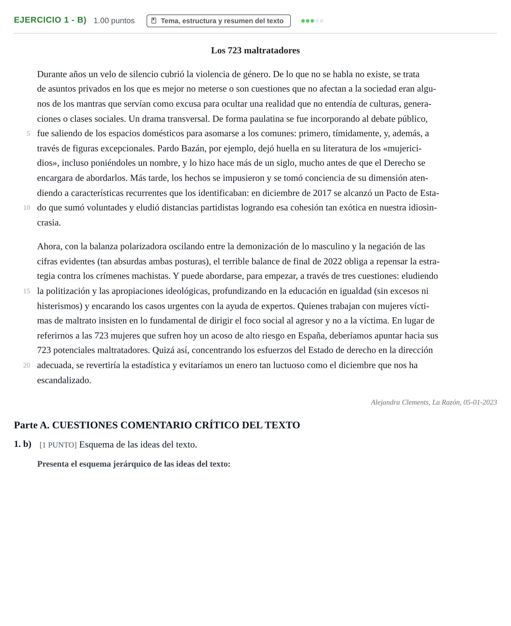 Enunciado: Ejercicio 1 - b) · Lengua Castellana y Literatura II PAU Cantabria Ordinaria 2023