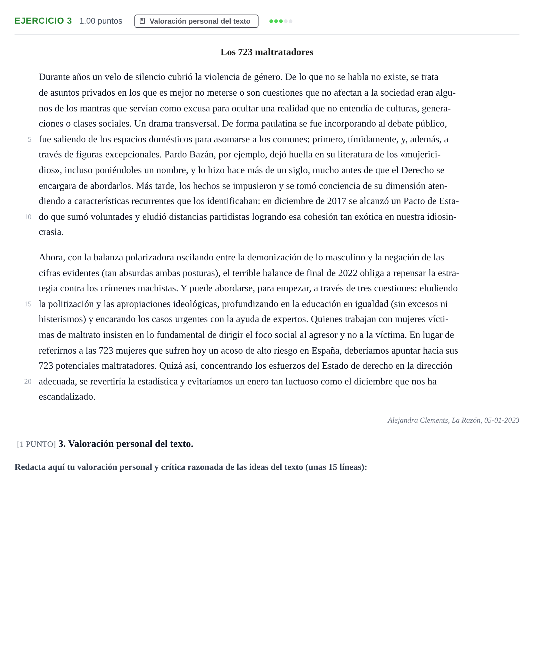 Enunciado: Problema 3 · Lengua Castellana y Literatura II PAU Cantabria Ordinaria 2023