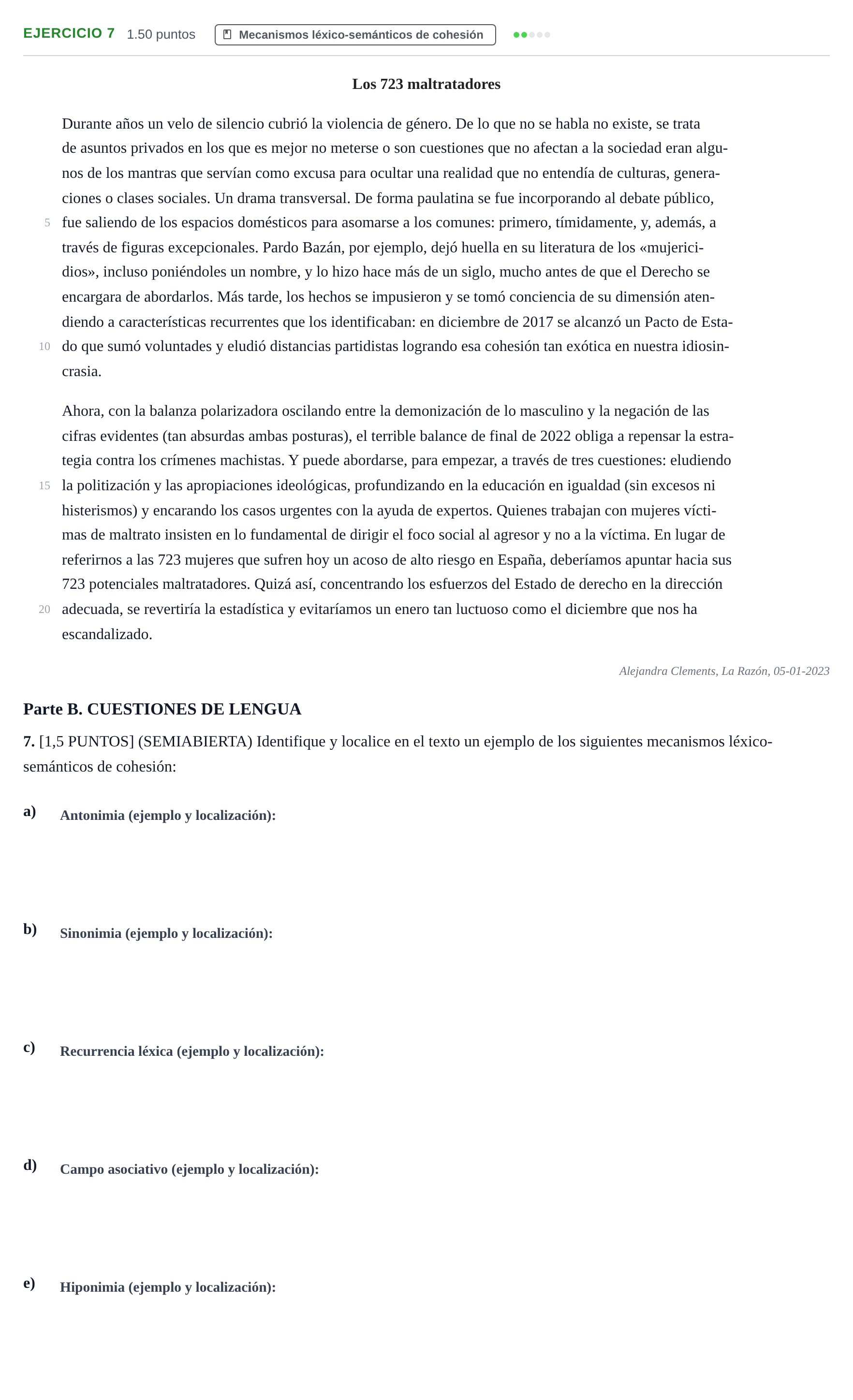 Enunciado: Problema 7 · Lengua Castellana y Literatura II PAU Cantabria Ordinaria 2023