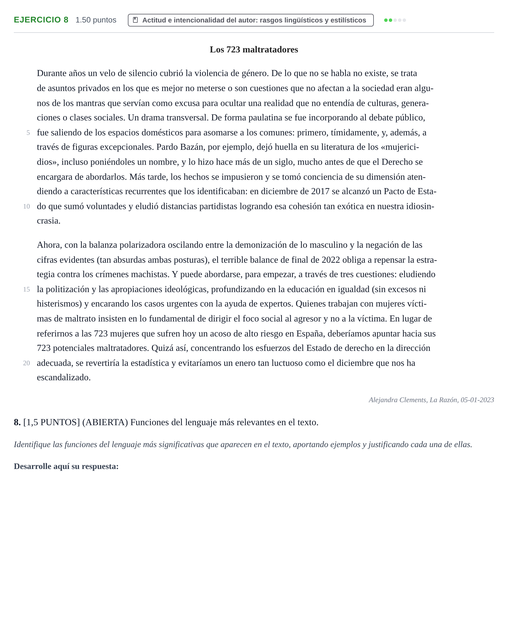 Enunciado: Problema 8 · Lengua Castellana y Literatura II PAU Cantabria Ordinaria 2023