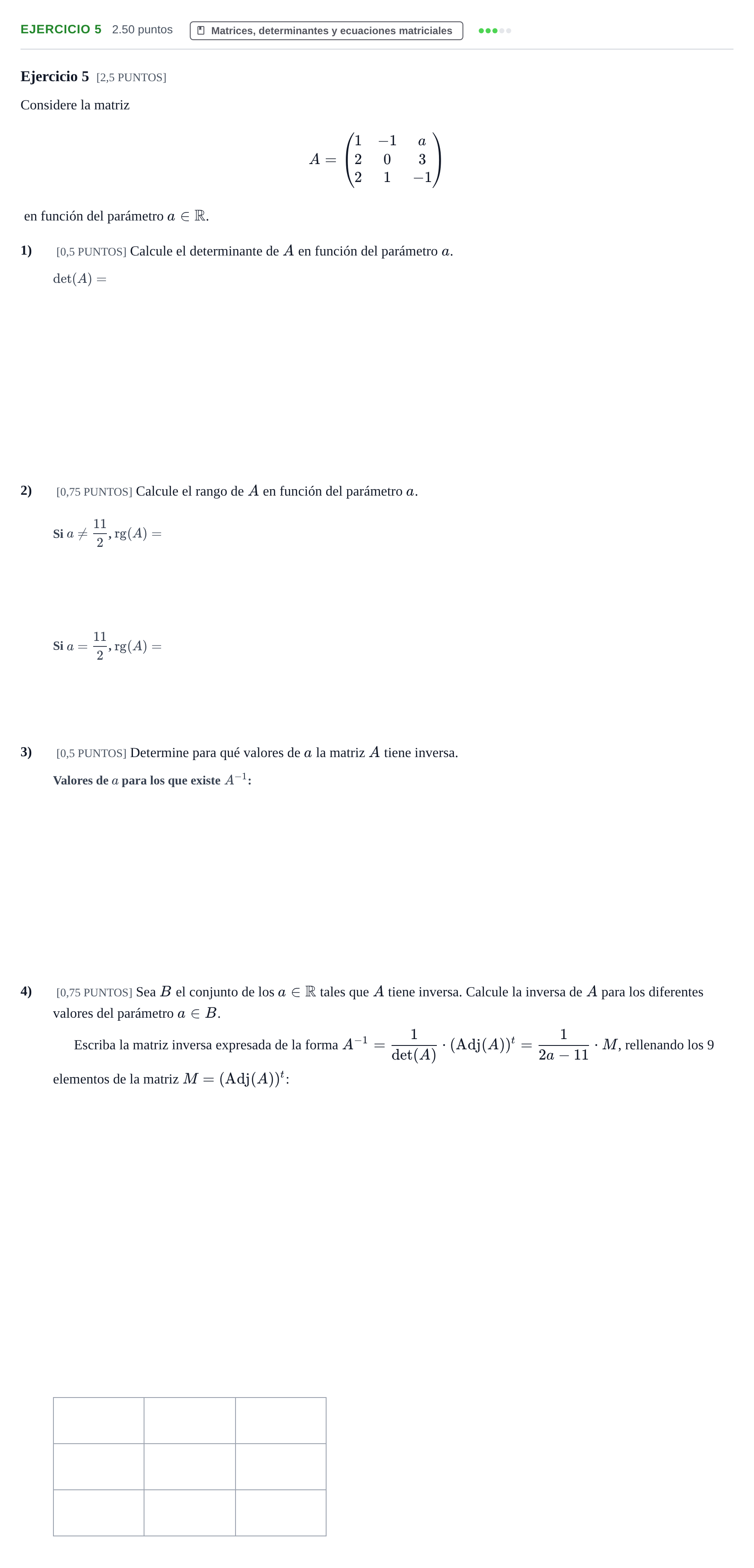 Enunciado: Ejercicio 5 · Matemáticas II PAU Cantabria Ordinaria 2023