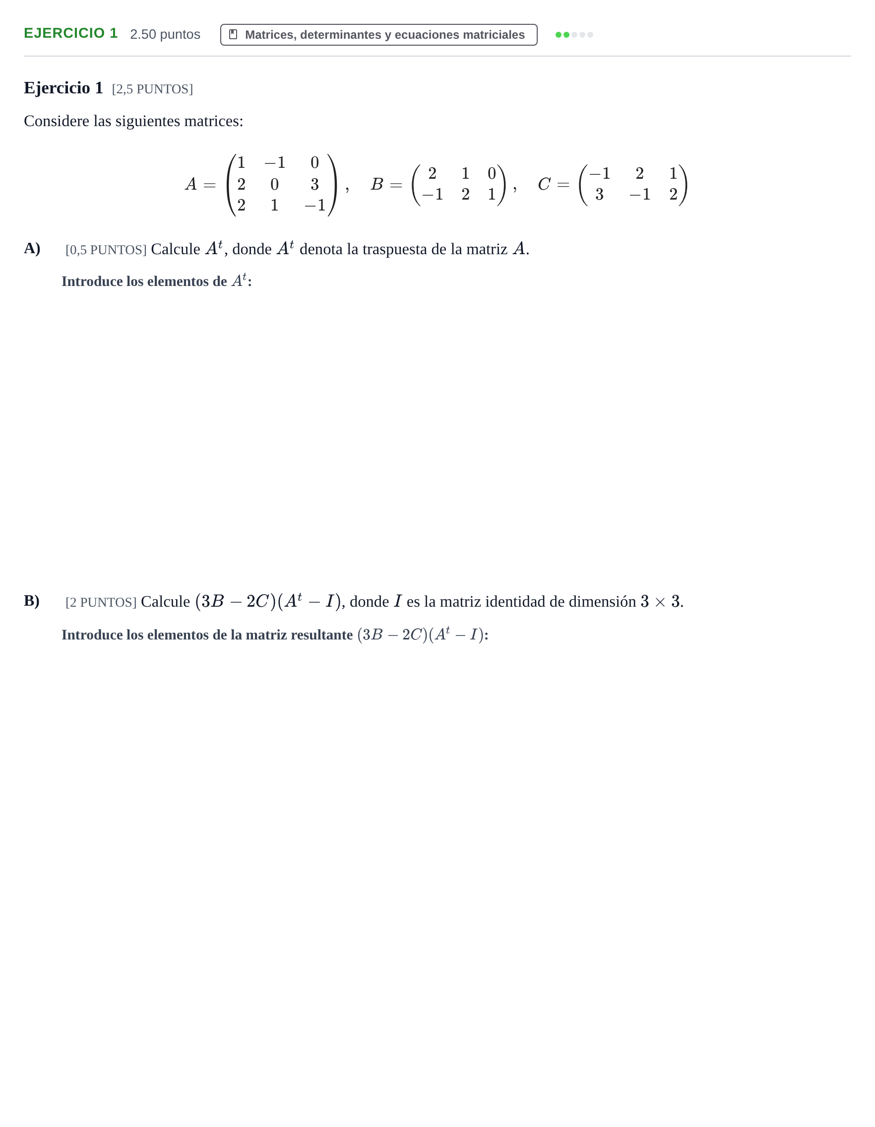 Enunciado: Ejercicio 1 · Matemáticas II PAU Cantabria Extraordinaria 2023