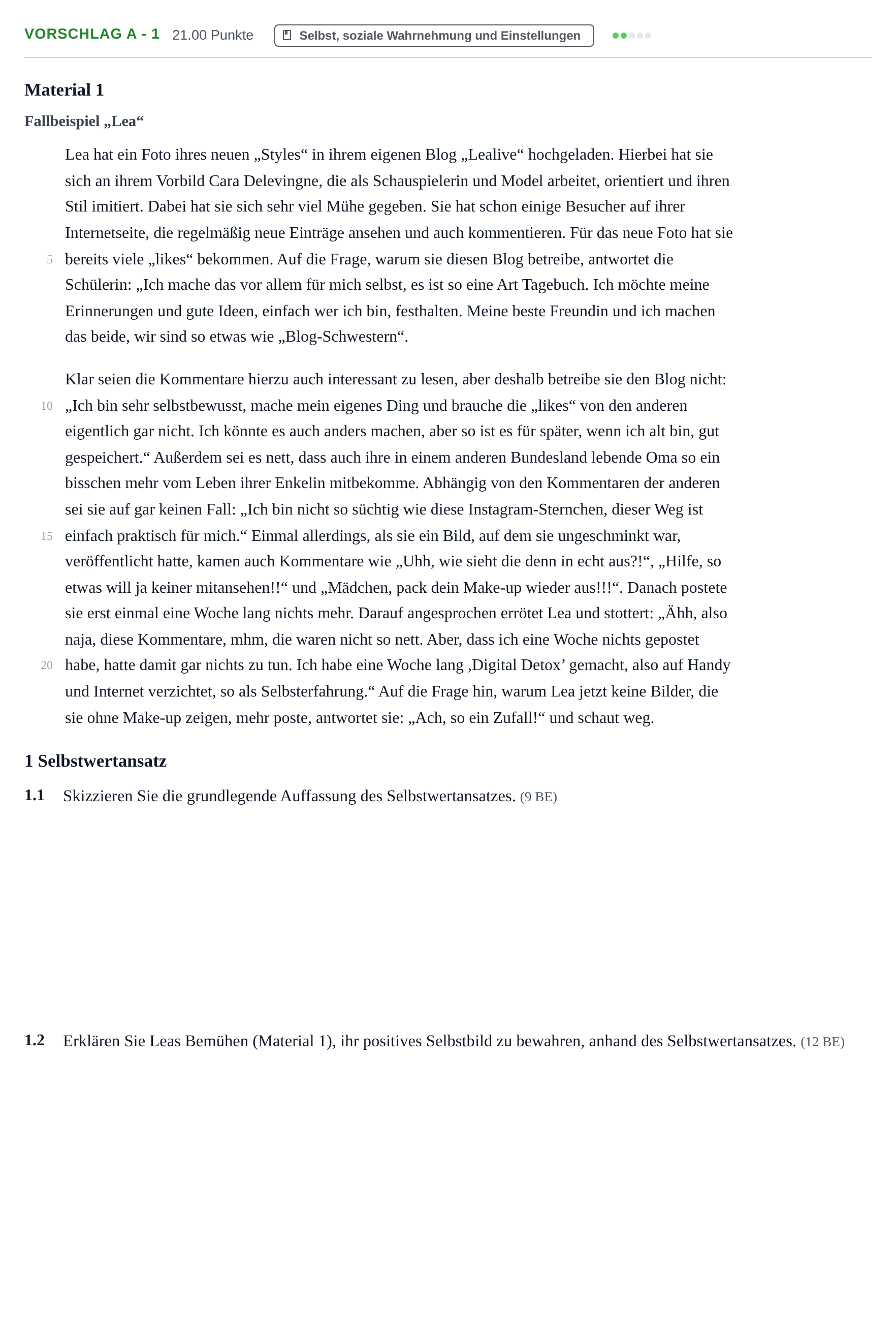 Aufgabenstellung: Aufgabe Vorschlag A - 1 · Abitur Hessen Psychologie GK 2021
