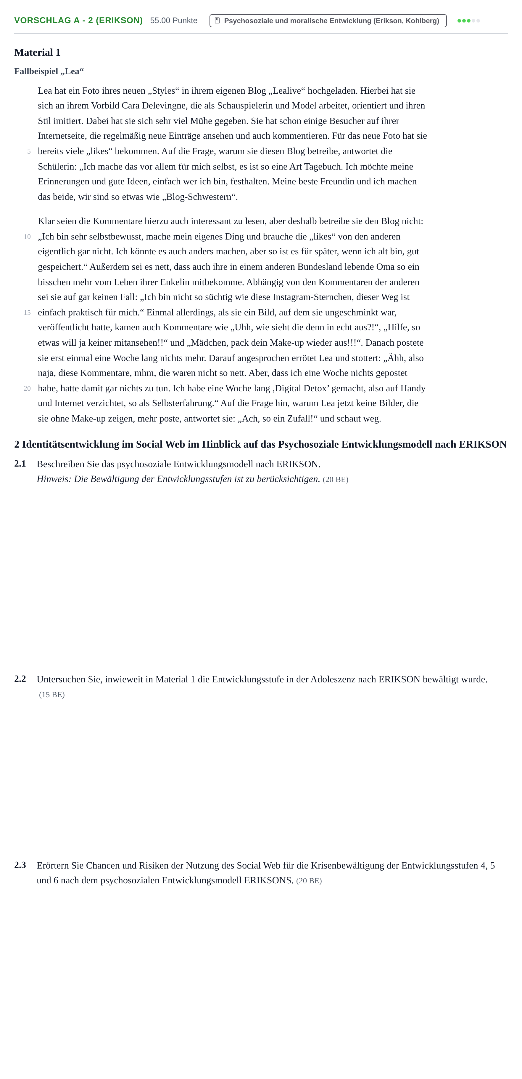 Aufgabenstellung: Aufgabe Vorschlag A - 2 (Erikson) · Abitur Hessen Psychologie GK 2021