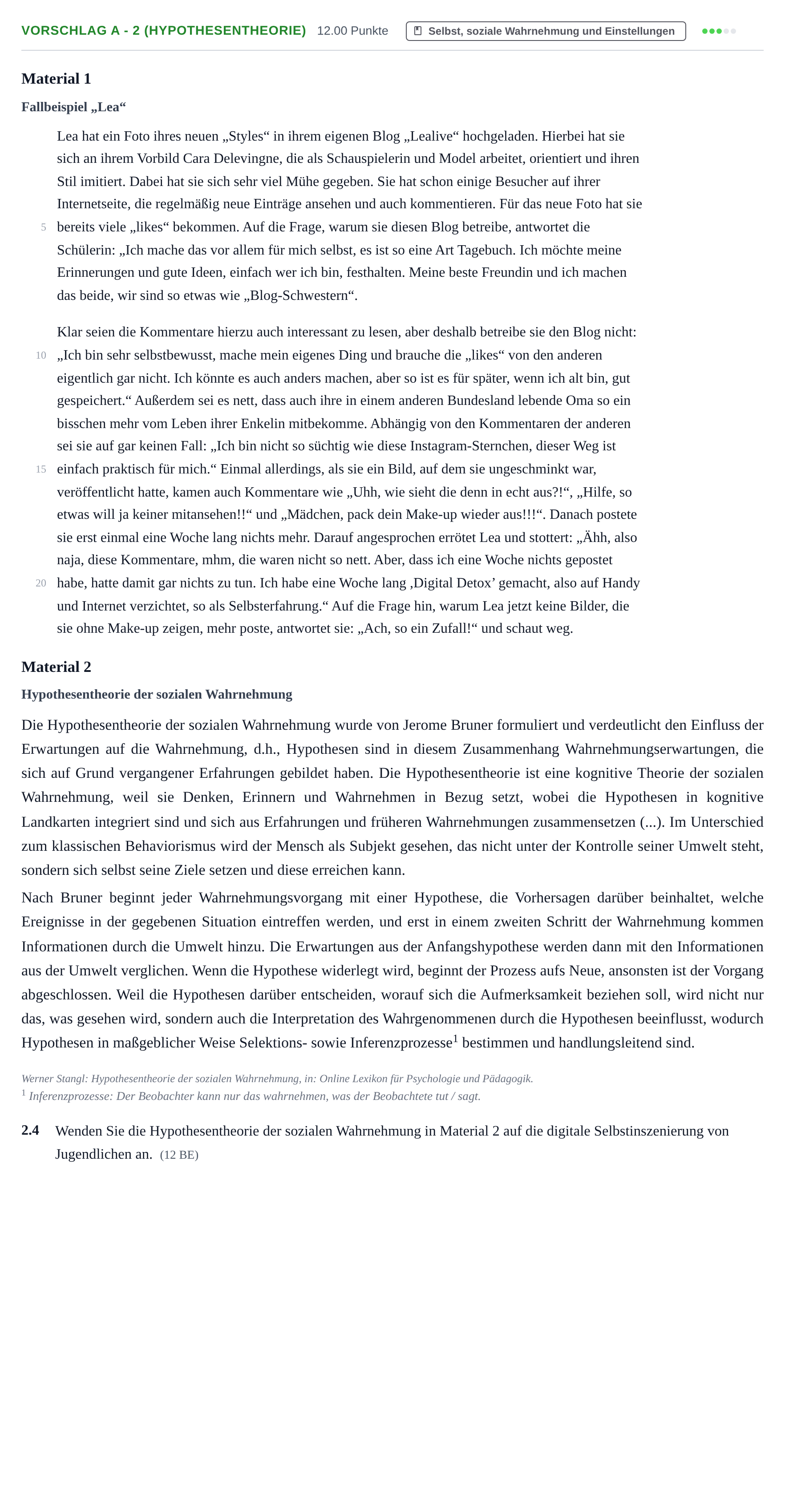 Aufgabenstellung: Aufgabe Vorschlag A - 2 (Hypothesentheorie) · Abitur Hessen Psychologie GK 2021