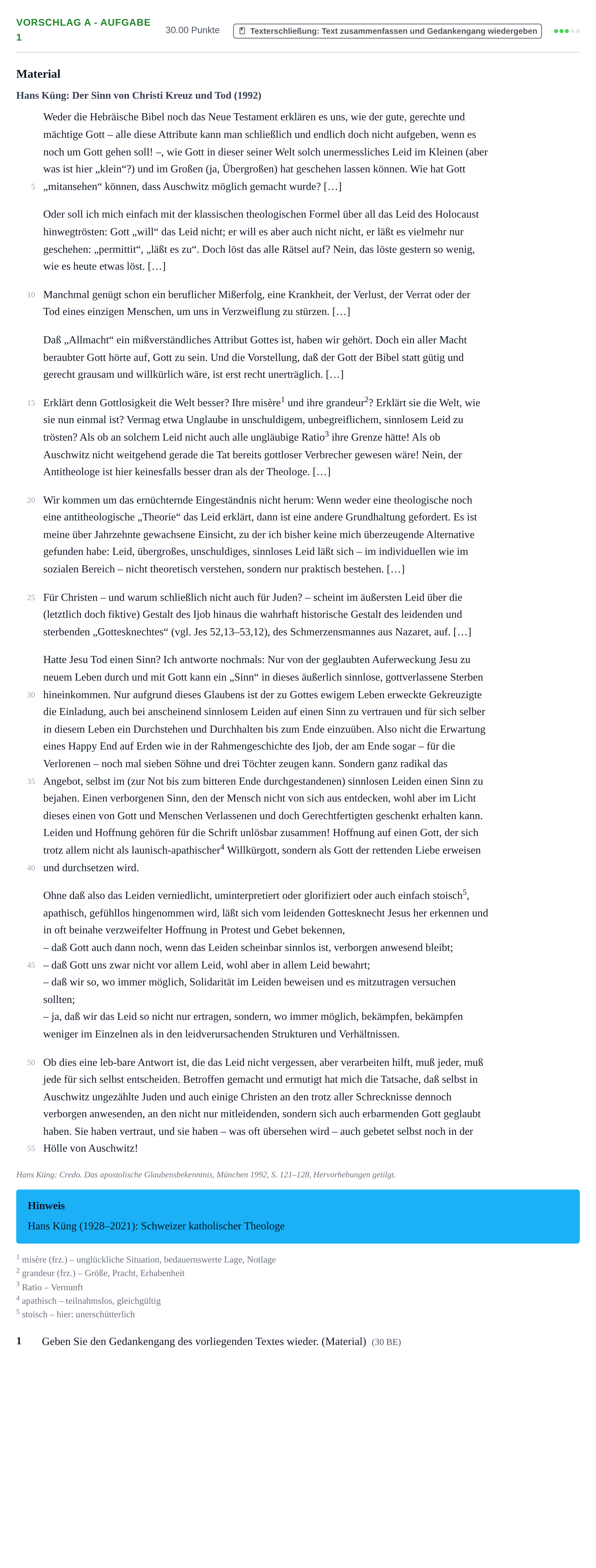 Aufgabenstellung: Aufgabe Vorschlag A - Aufgabe 1 · Abitur Hessen Evangelische Religion GK 2021