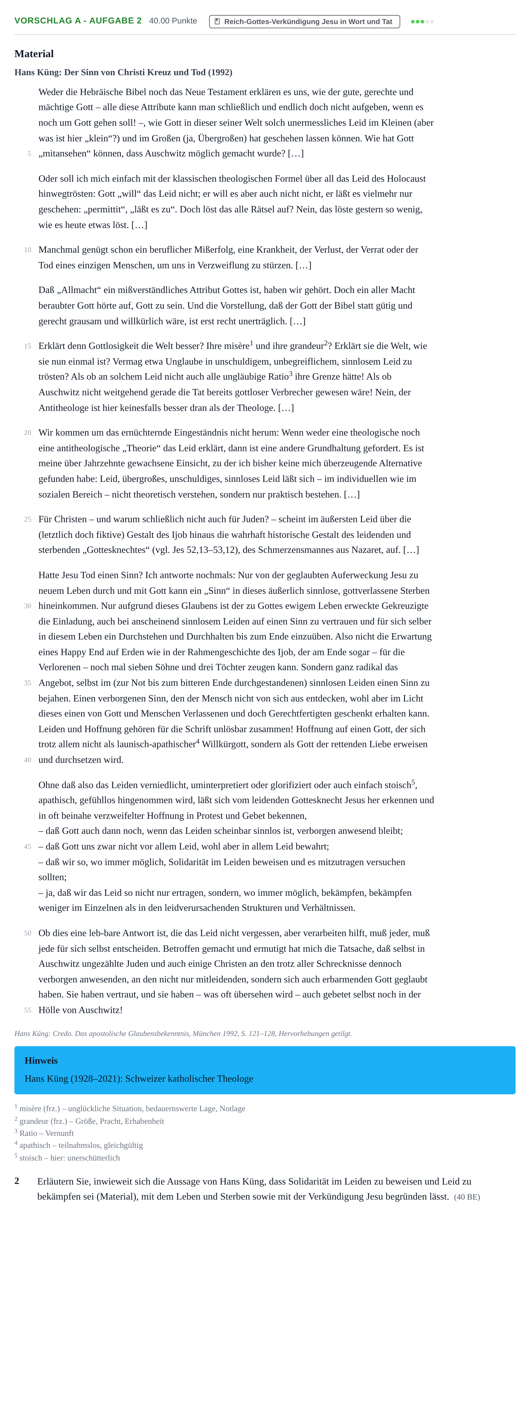 Aufgabenstellung: Aufgabe Vorschlag A - Aufgabe 2 · Abitur Hessen Evangelische Religion GK 2021