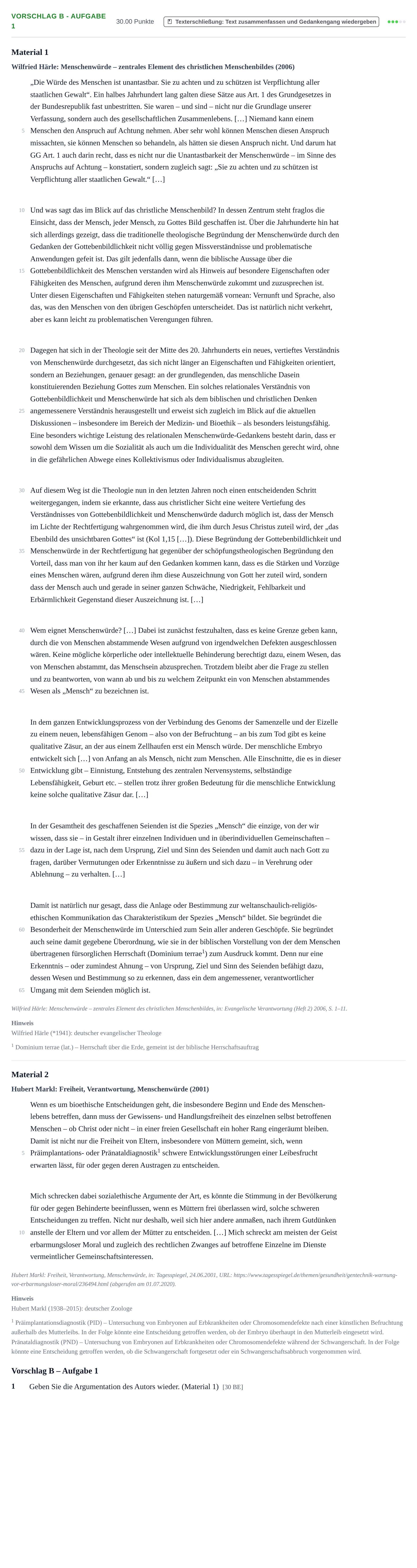 Aufgabenstellung: Aufgabe Vorschlag B - Aufgabe 1 · Abitur Hessen Evangelische Religion GK 2021