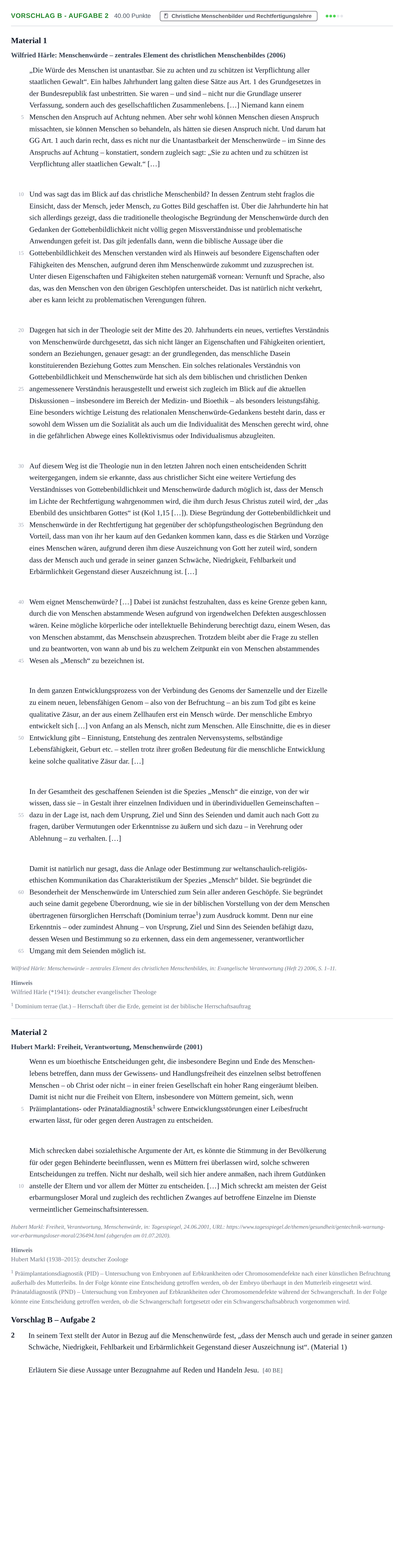 Aufgabenstellung: Aufgabe Vorschlag B - Aufgabe 2 · Abitur Hessen Evangelische Religion GK 2021