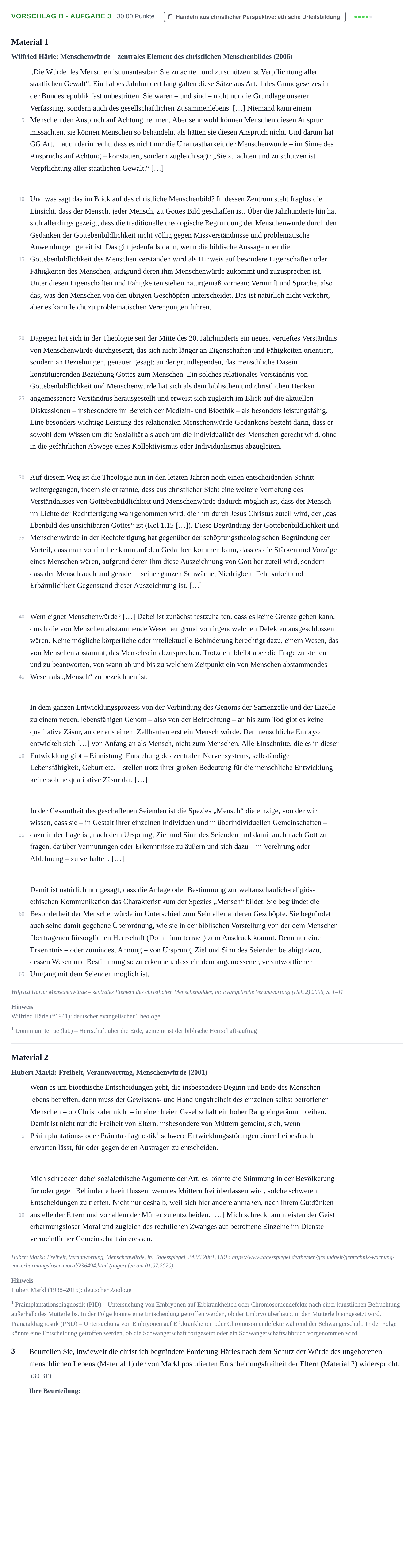 Aufgabenstellung: Aufgabe Vorschlag B - Aufgabe 3 · Abitur Hessen Evangelische Religion GK 2021