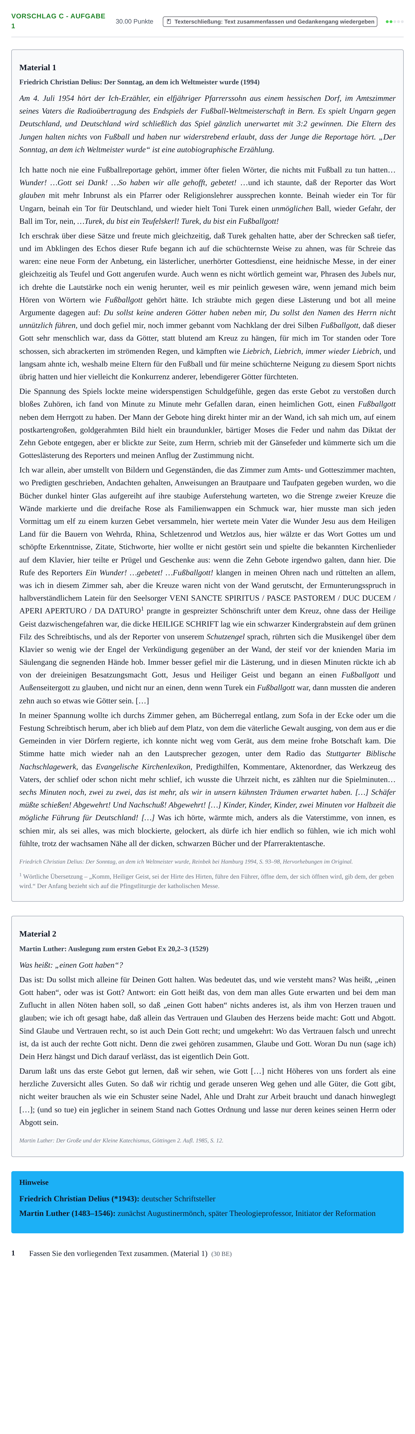 Aufgabenstellung: Aufgabe Vorschlag C - Aufgabe 1 · Abitur Hessen Evangelische Religion GK 2021