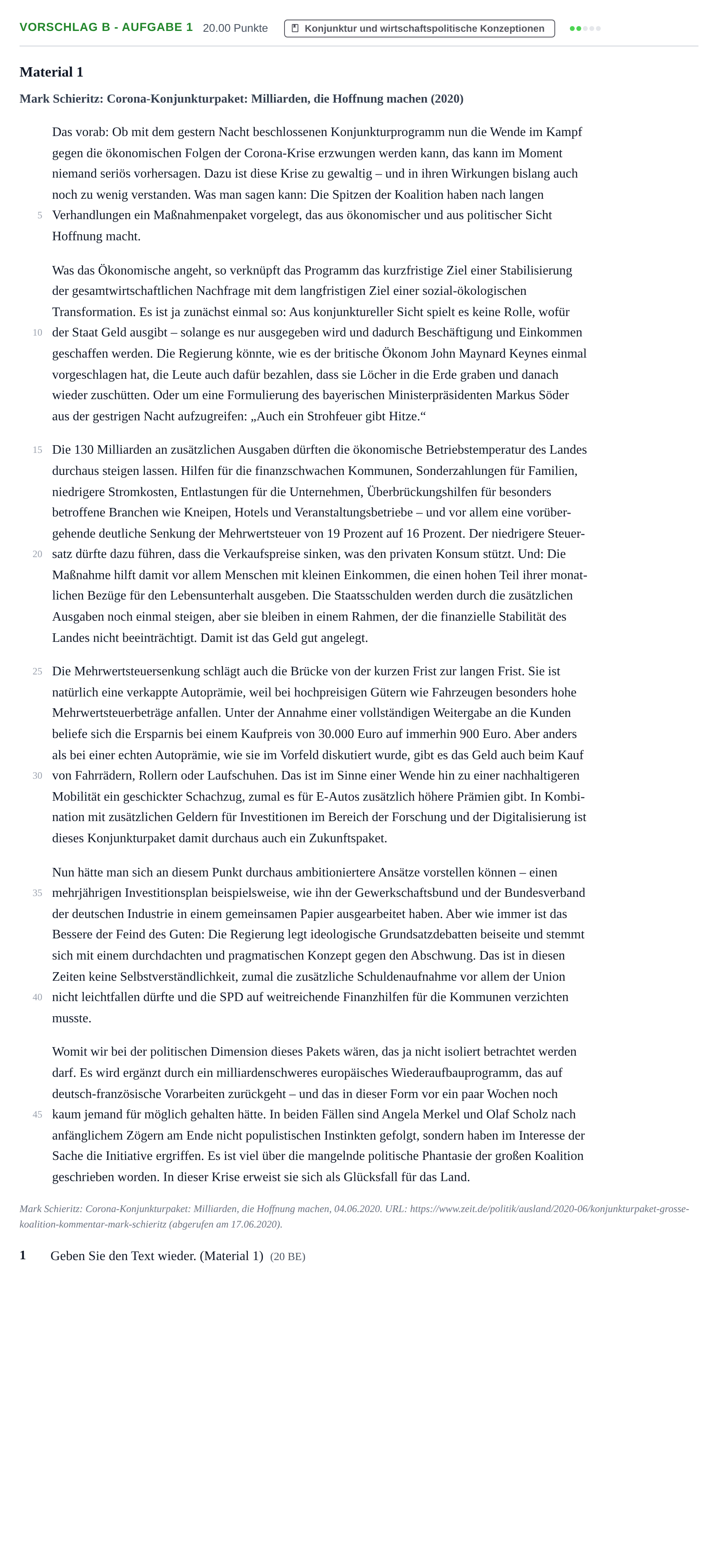 Aufgabenstellung: Aufgabe Vorschlag B - Aufgabe 1 · Abitur Hessen Politik und Wirtschaft GK 2021