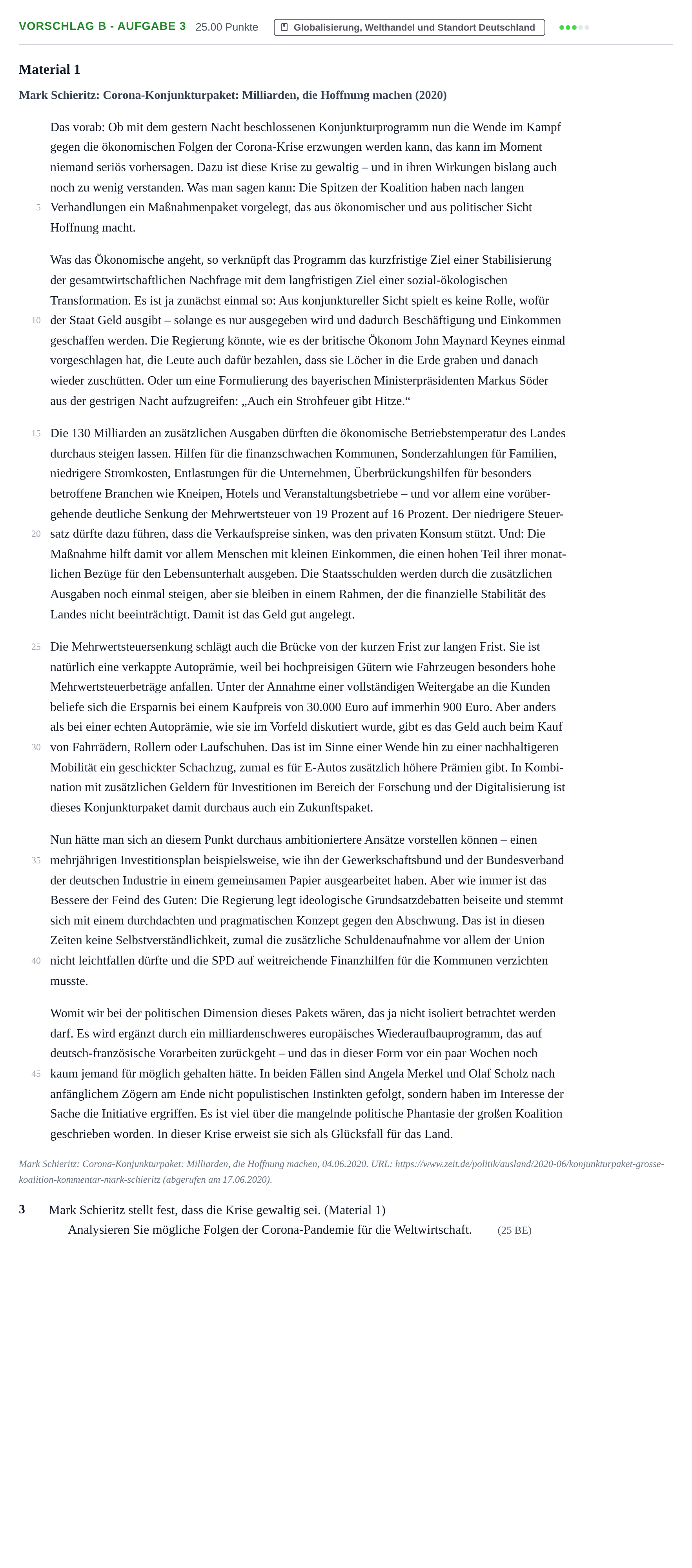 Aufgabenstellung: Aufgabe Vorschlag B - Aufgabe 3 · Abitur Hessen Politik und Wirtschaft GK 2021